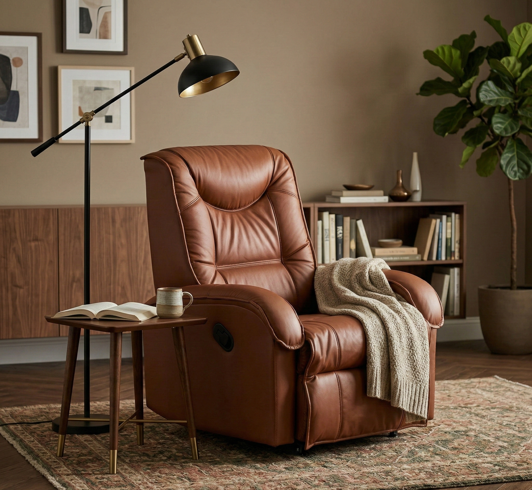 Fotoliu JEFF, maro/crom, piele ecologica/metal, 85x93/163x83/101 cm