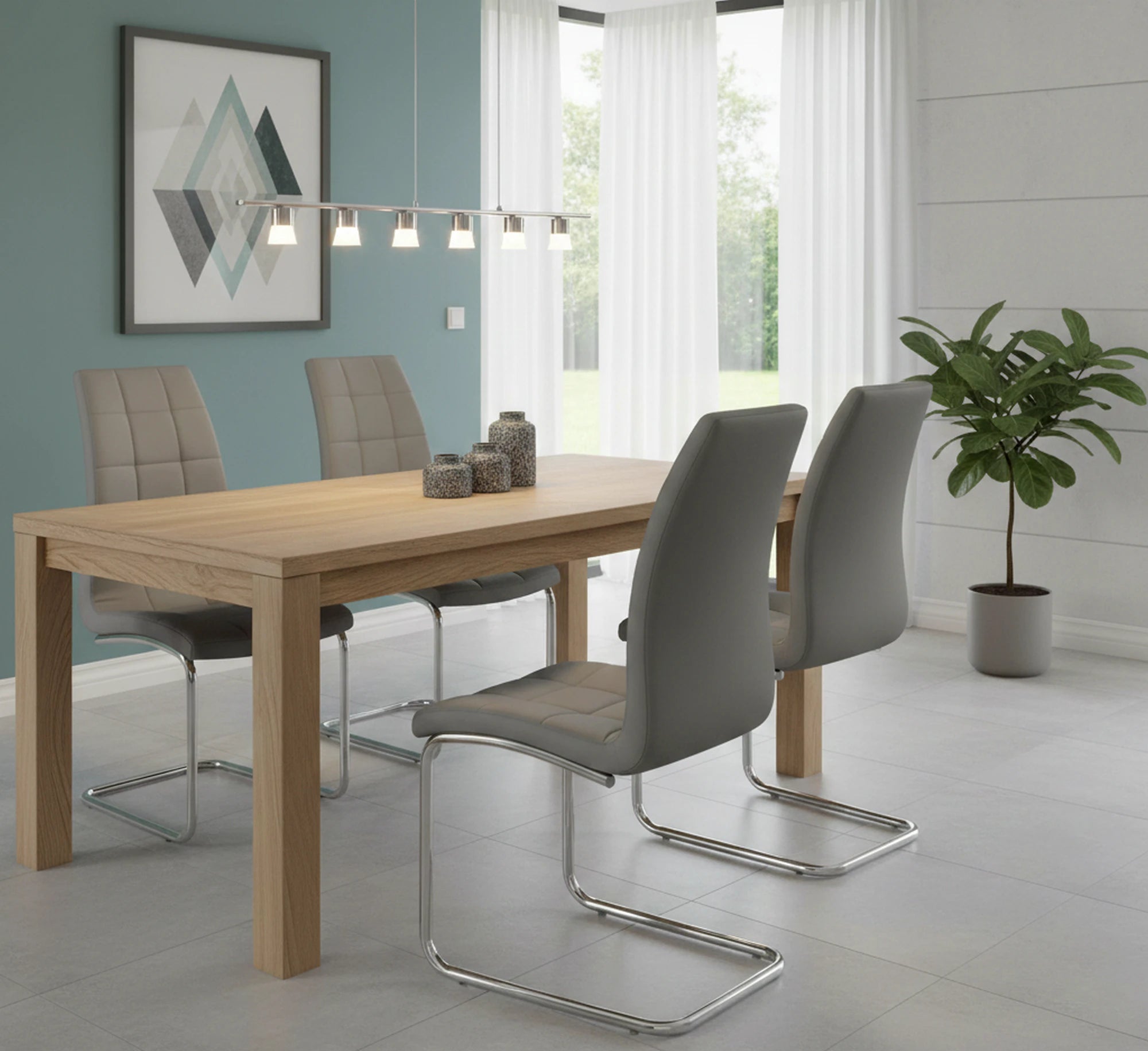 Scaun tapitat K147, gri/crom, piele ecologica/metal, 42X55X101 CM