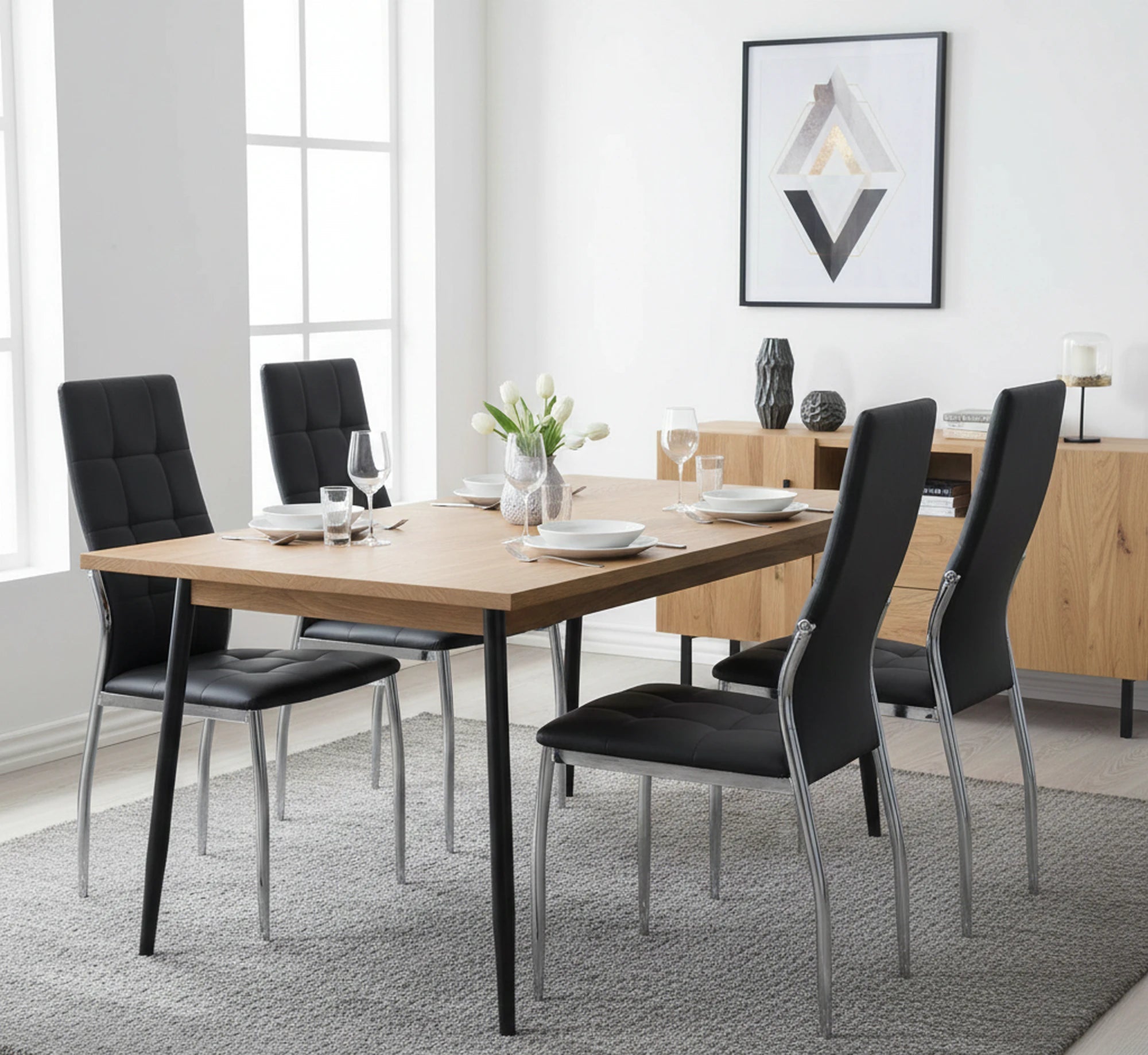 Scaun K209, negru/crom, piele ecologica/metal, 43x54x101 cm