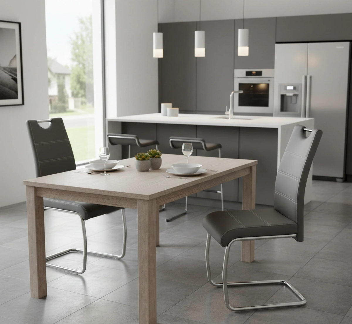 Scaun K211, gri/crom, piele ecologica/metal, 42x60x97 cm