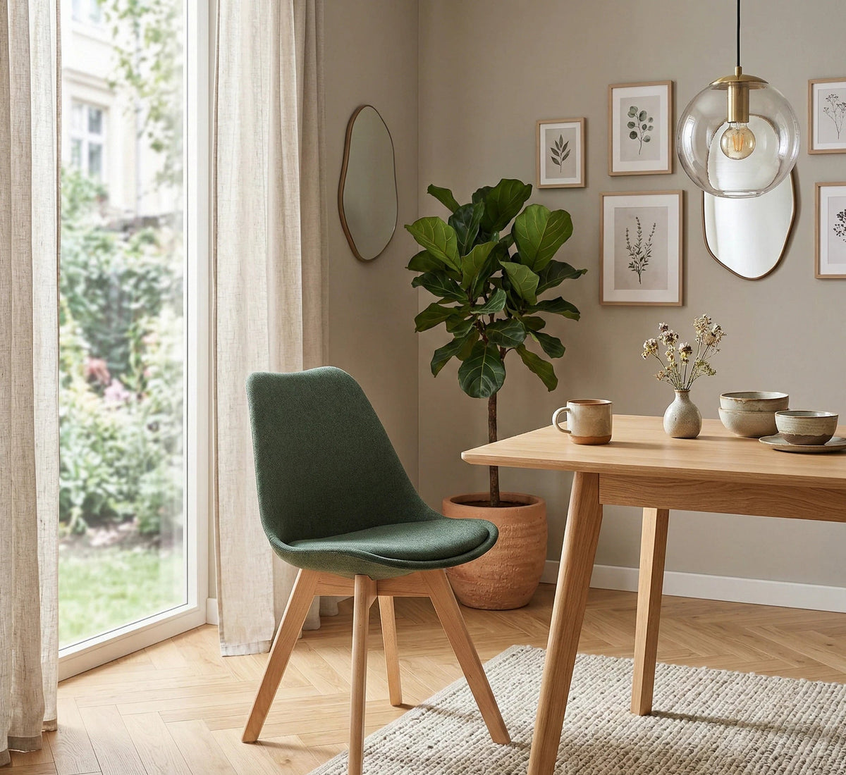 Scaun tapitat K303, verde inchis/stejar, stofa/lemn, 48X54X83 CM