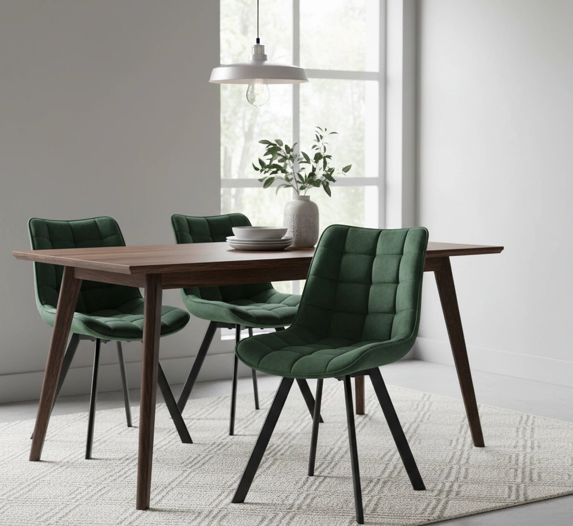 Scaun tapitat stofa K332, verde inchis/negru, catifea/metal, 46x61x84 cm