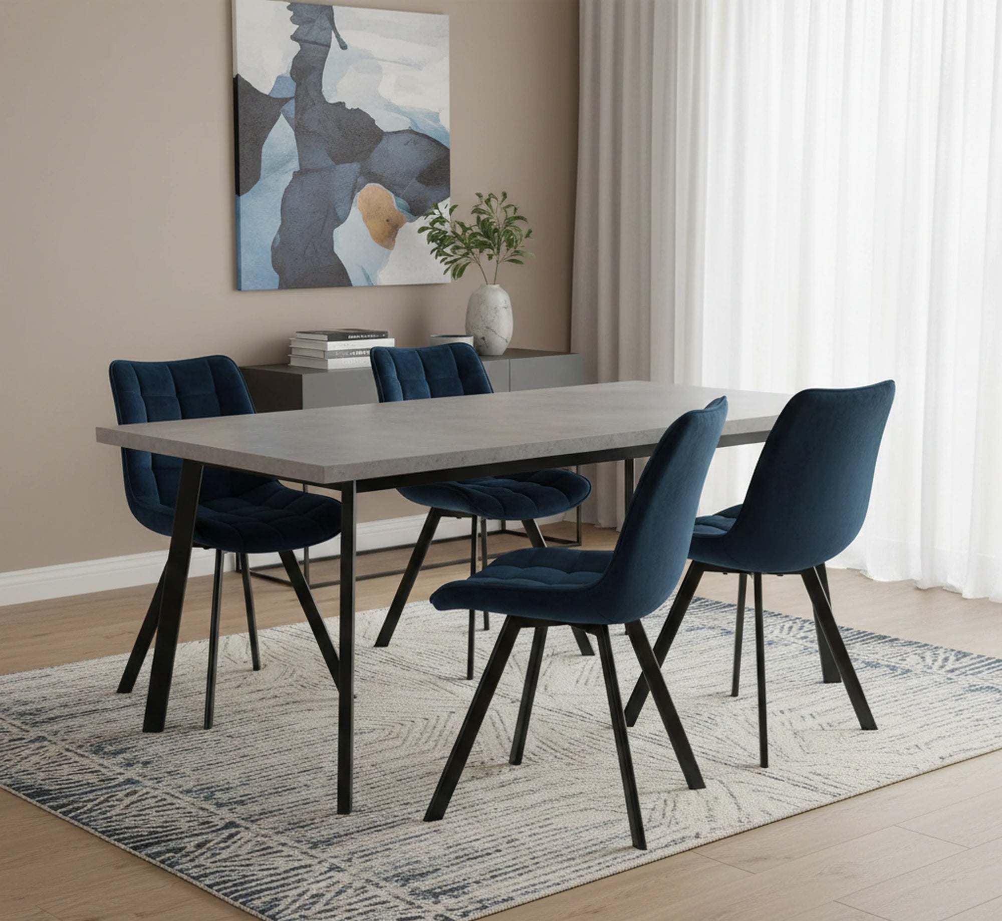 Scaun K332, albastru inchis/negru, stofa catifelata/metal, 46X61X84 CM