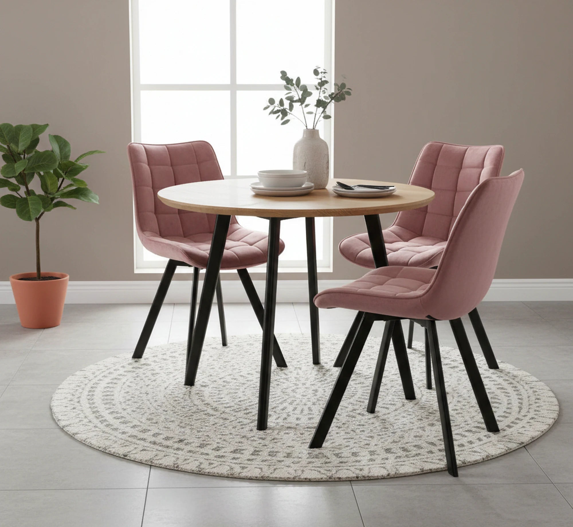 Scaun K332, roz/negru, stofa catifelata/metal, 46x61x84 cm