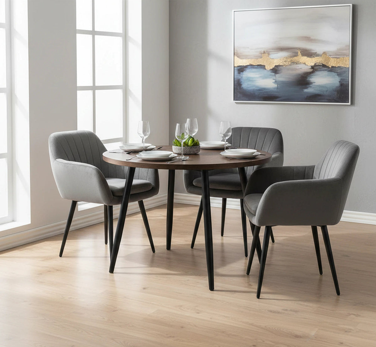 Scaun K429, gri, stofa catifelata/metal, 58x53x80 cm