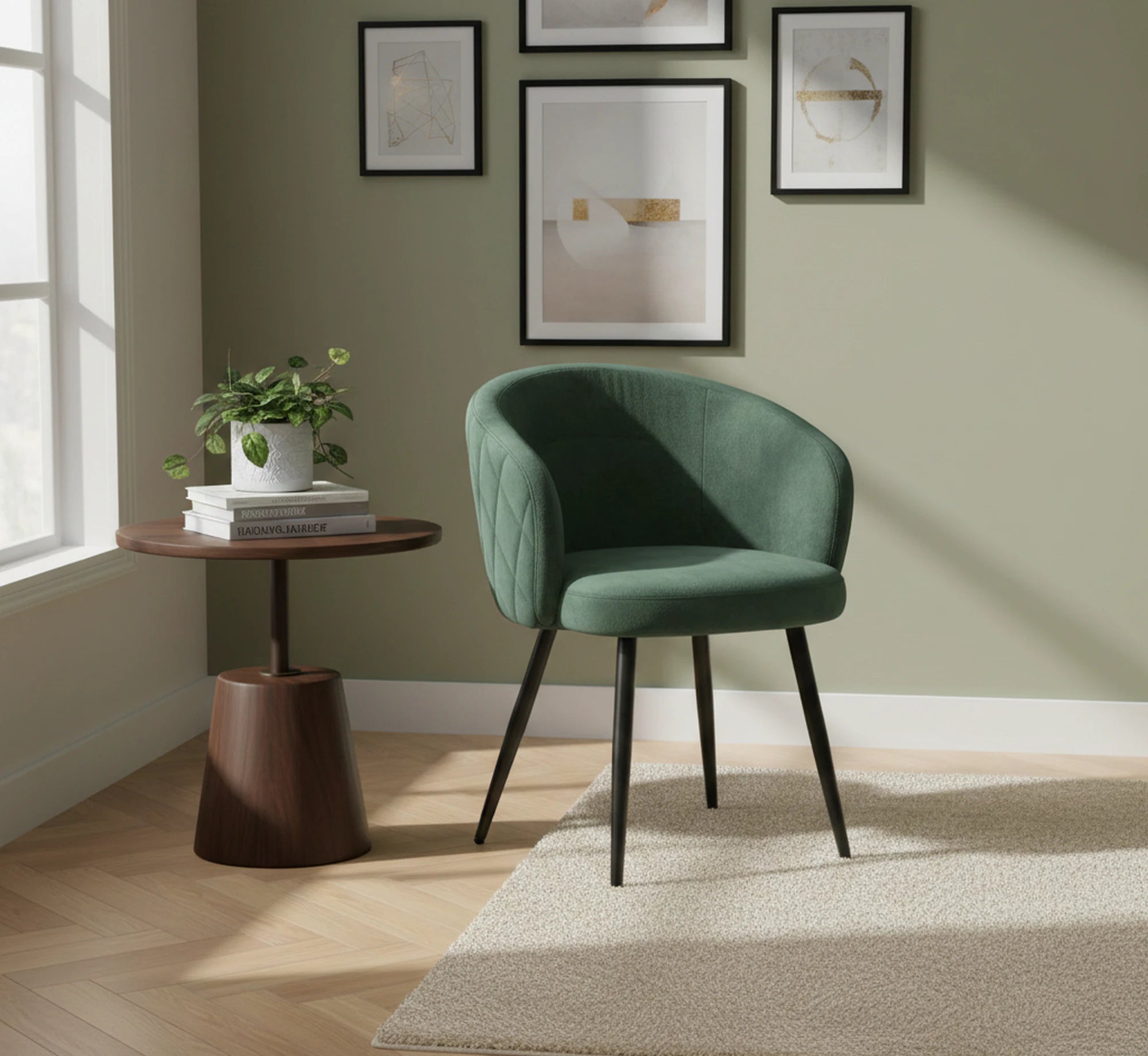 Scaun K430, verde/negru, stofa catifelata/metal, 61x54x77 cm