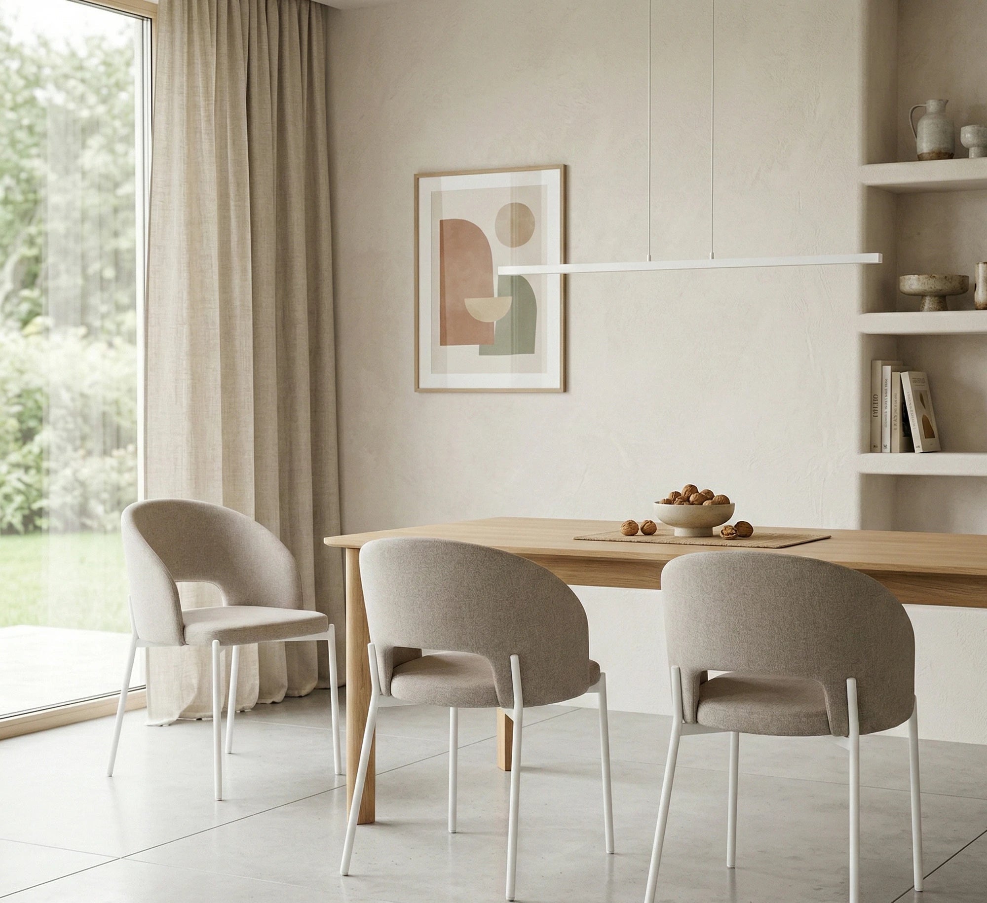 Scaun K486, bej/alb, stofa clasica/metal, 51x57x77 cm