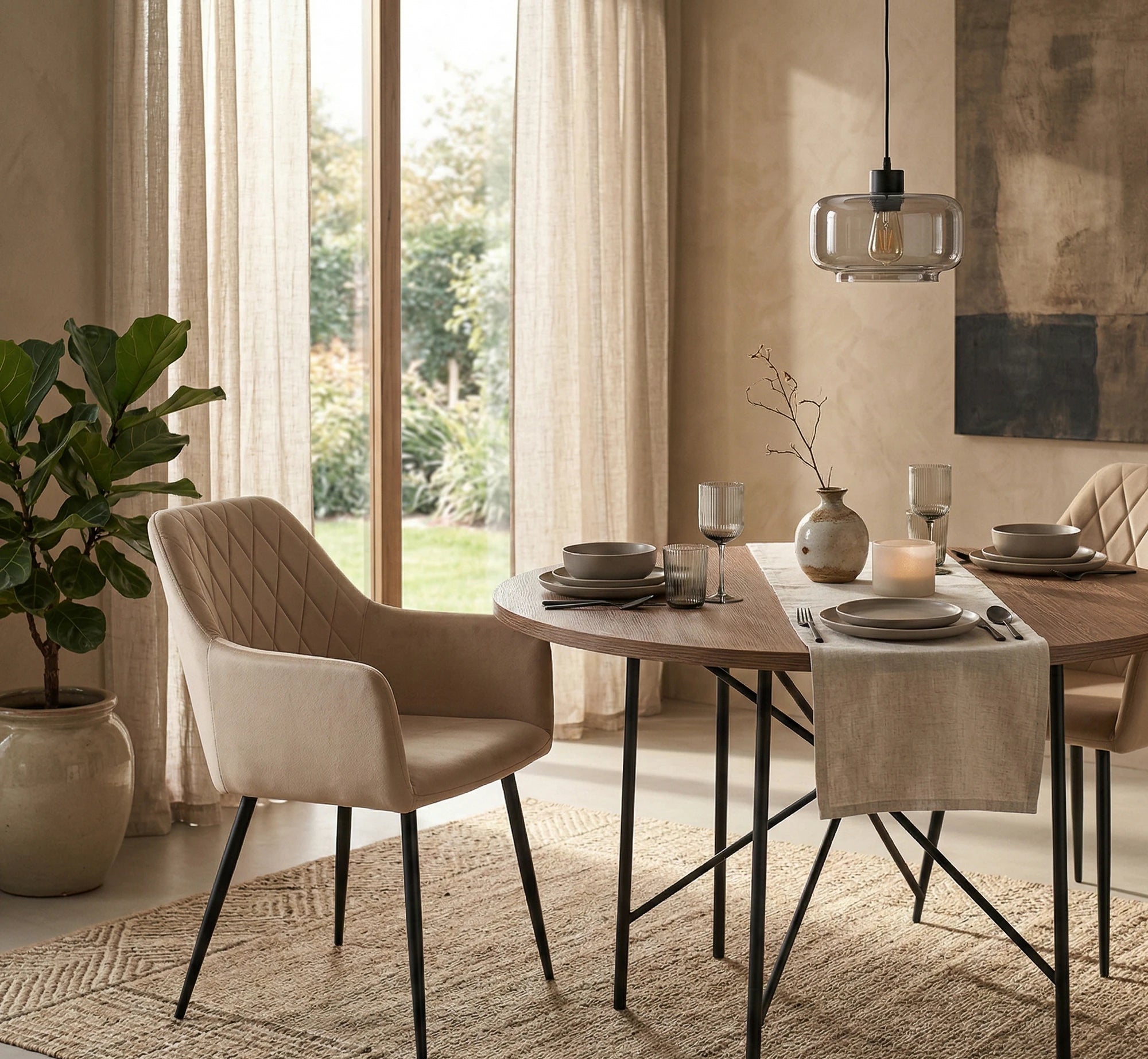 Scaun K558, bej/negru, stofa catifelata/metal, 59x60x86 cm