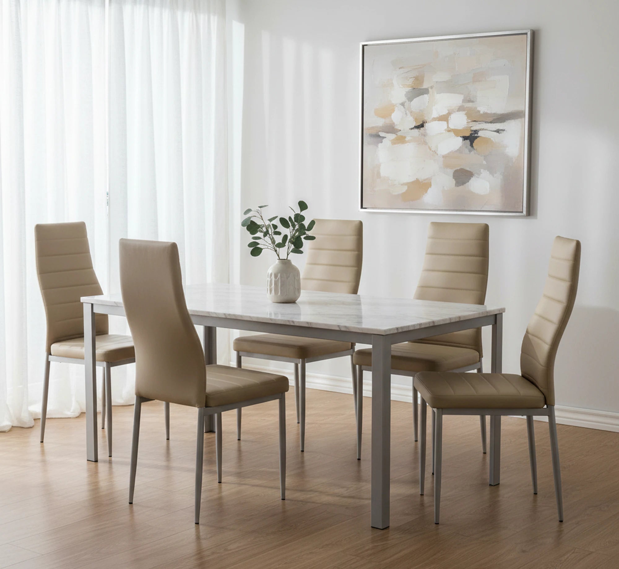 Scaun bucatarie K70, maro deschis/gri, metal/piele ecologica, 41x50x98 cm