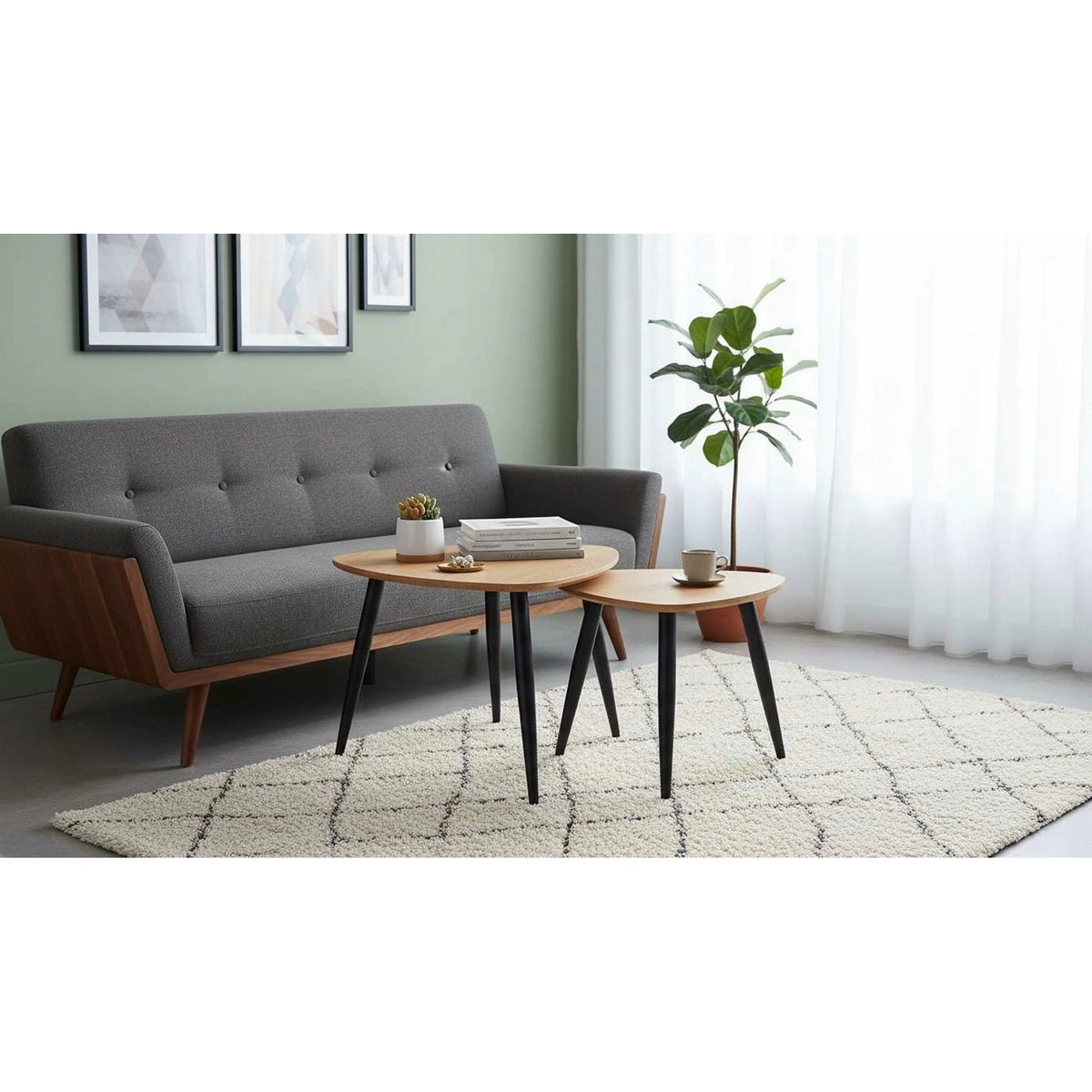 Set 2 masute cafea NICEA, stejar auriu/negru