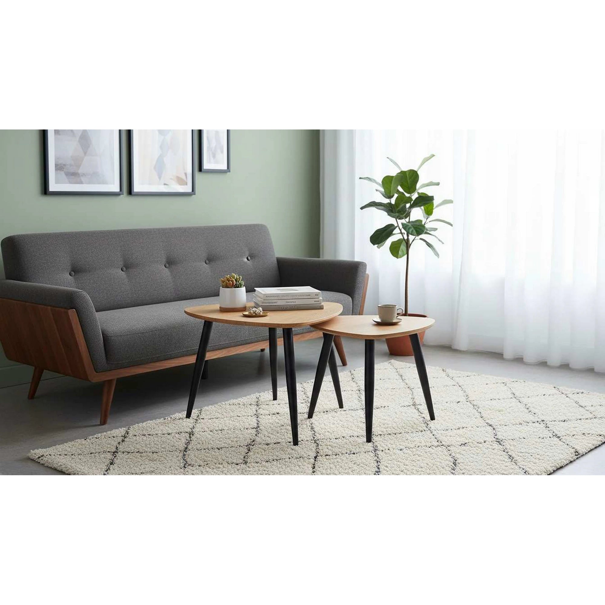 Set 2 masute cafea NICEA, stejar auriu/negru