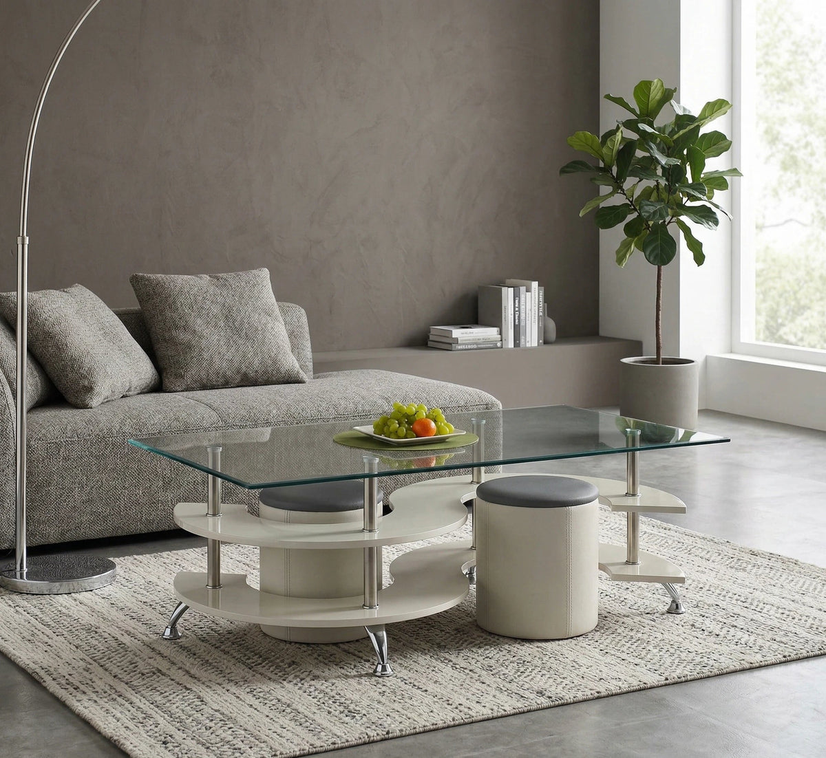 Set masa cafea cu tabureti NINA 5, transparent/crom, 130x70x42 cm