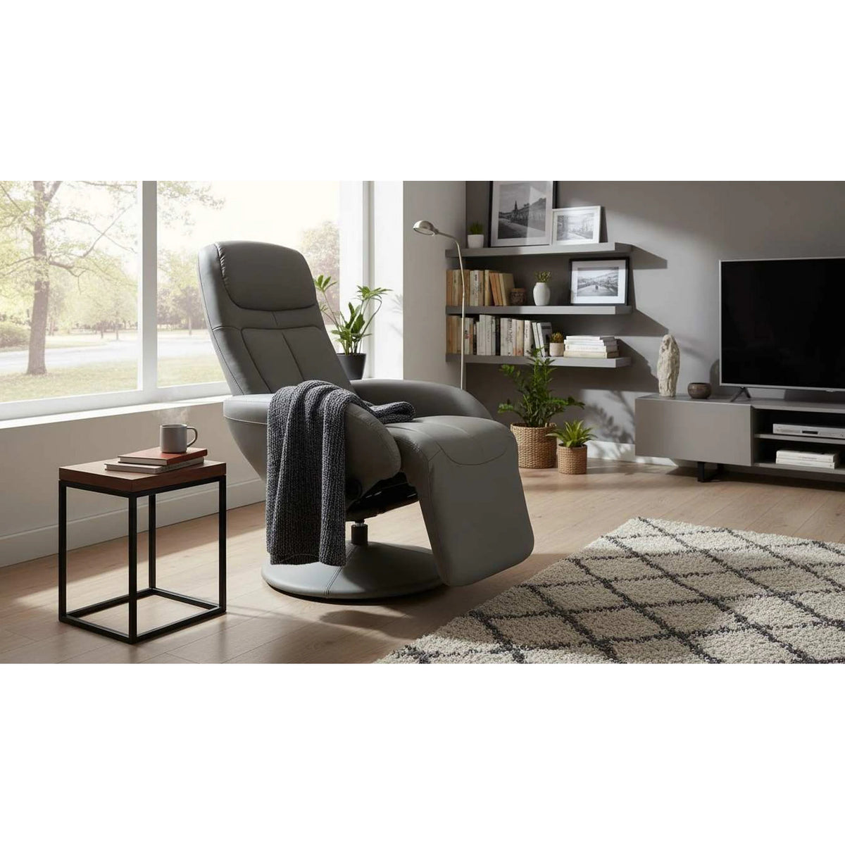 Fotoliu OPTIMA, gri, piele ecologica/PVC, 77x80/139x84/101 cm