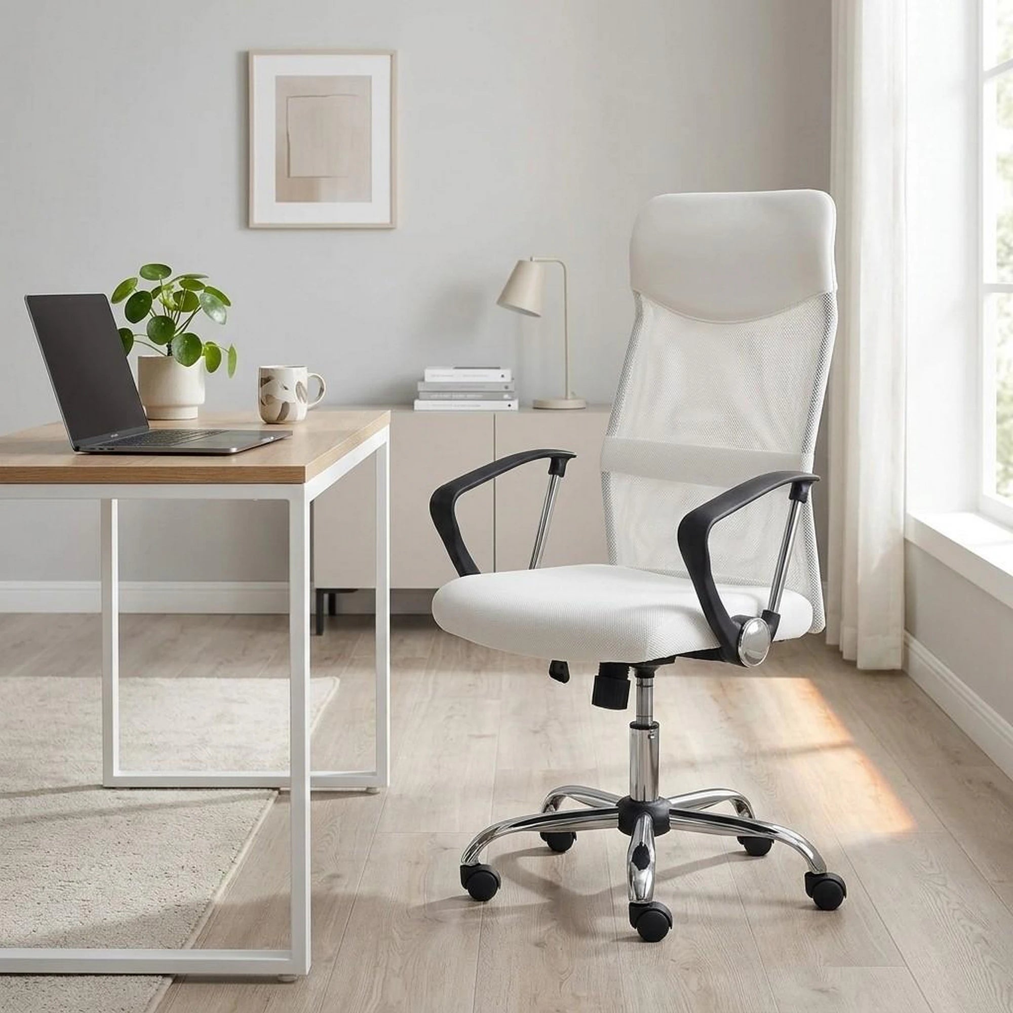 Scaun de birou VIRE, alb, stofa mesh, 61x63x110/120 cm