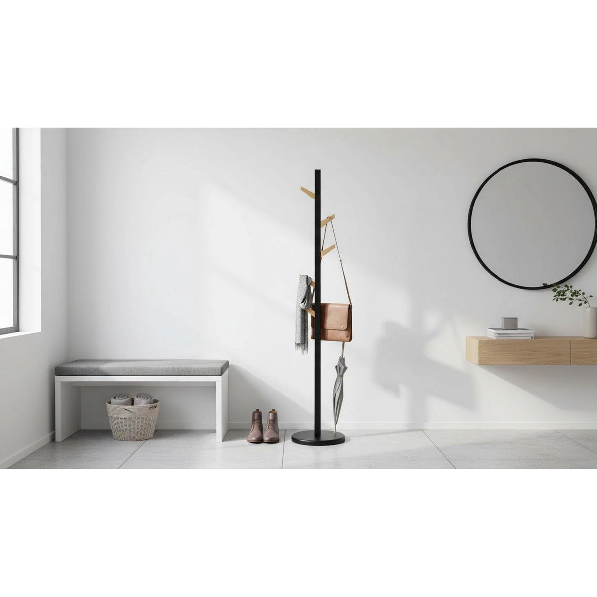 Cuier pom W66, negru/stejar, metal/lemn, 28x177 cm