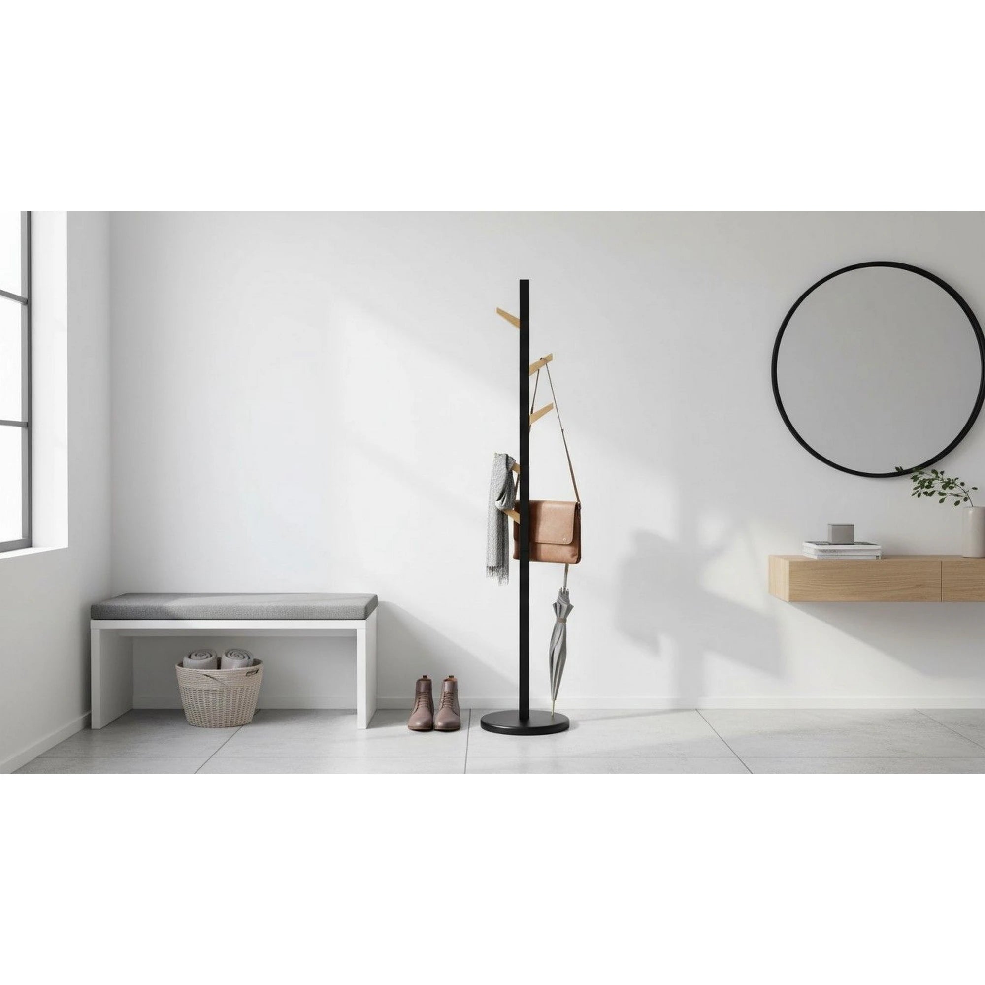 Cuier pom W66, negru/stejar, metal/lemn, 28x177 cm