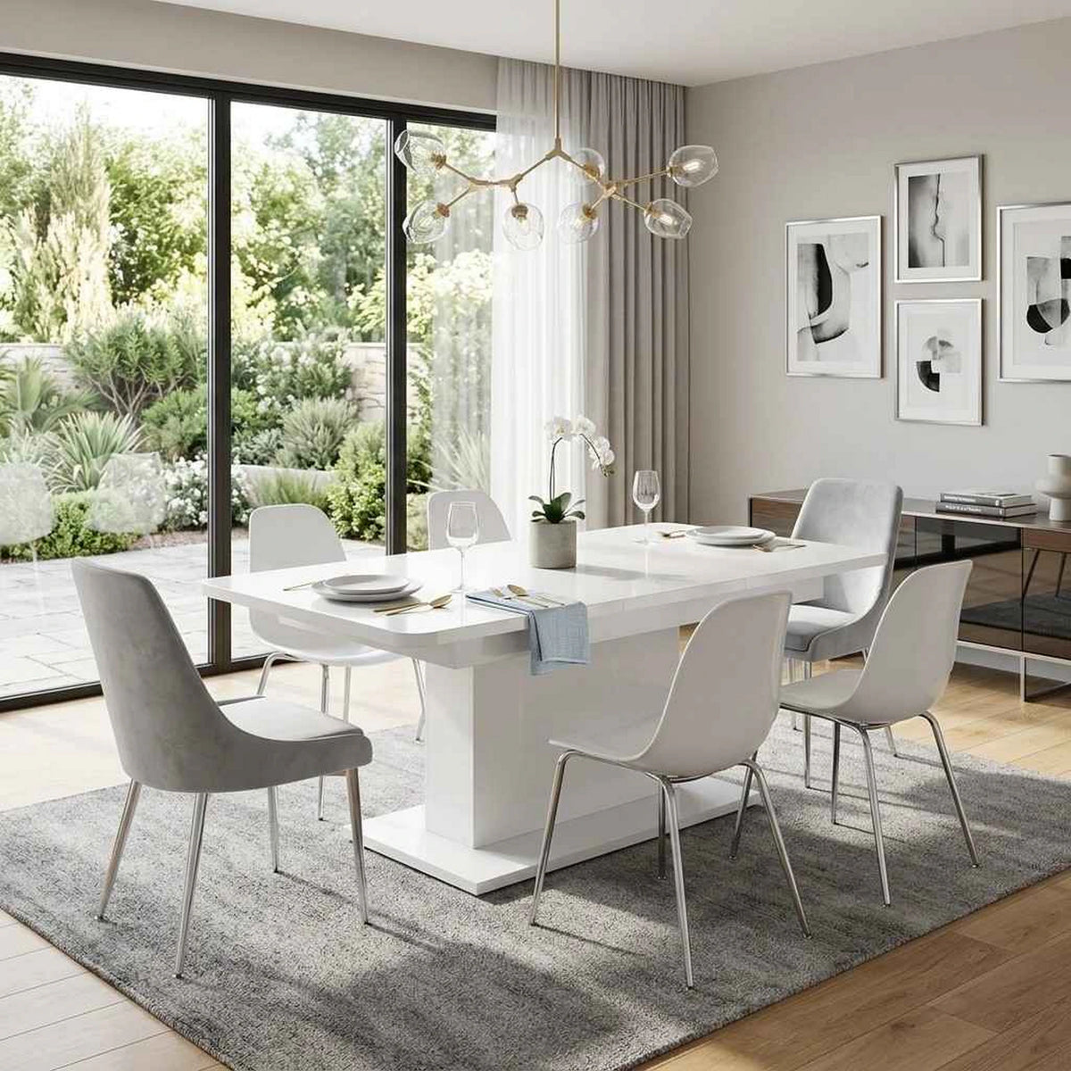 Masa extensibila BUSETTI, alb mat, PAL, 126/167x70x56/74 cm