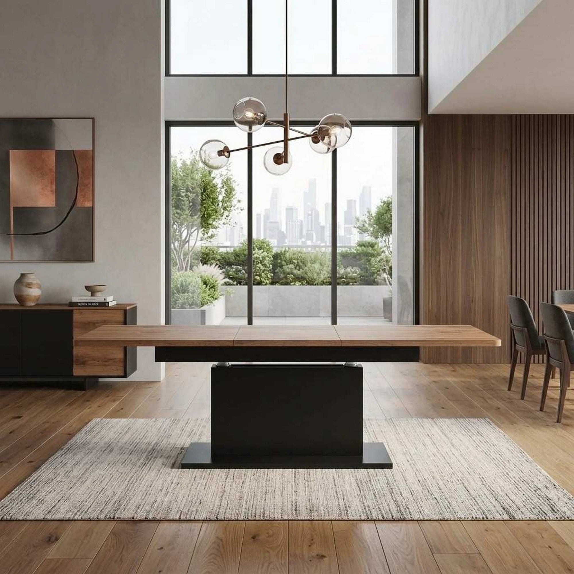 Masa extensibila BUSETTI, wotan/negru mat, PAL, 126/167x70x56/74 cm