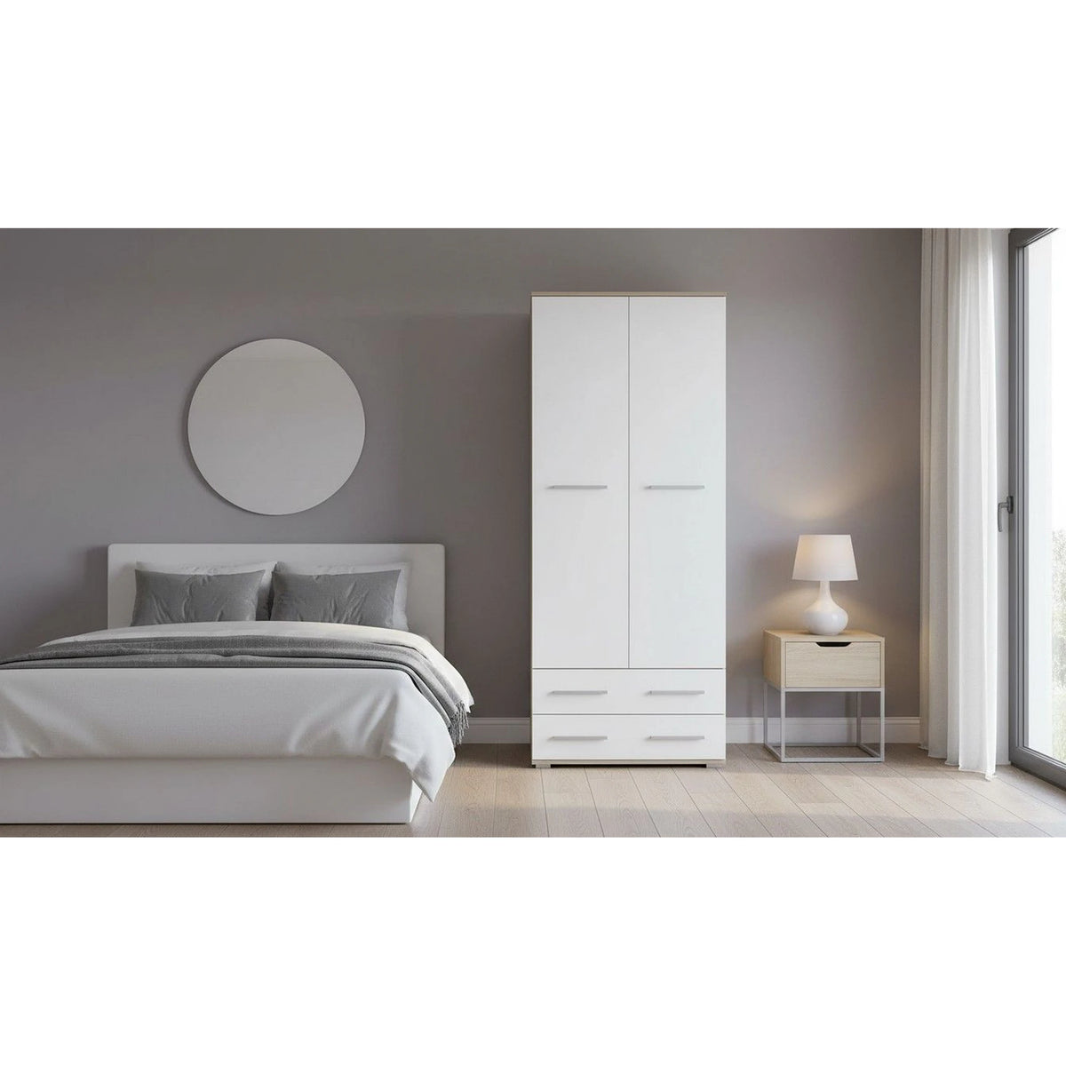 Dulap LIMA REG2, alb, PAL laminat, cu o usa si 2 sertare, 77x40x200 cm