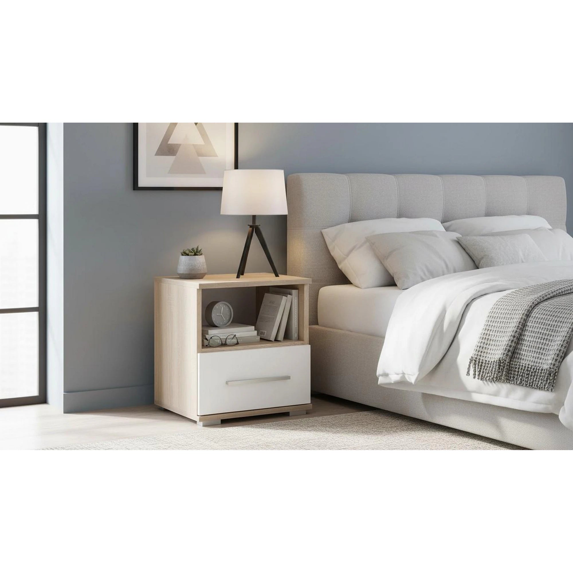 Noptiera LIMA SN1, stejar sonoma/alb, PAL, 39x40x44 cm