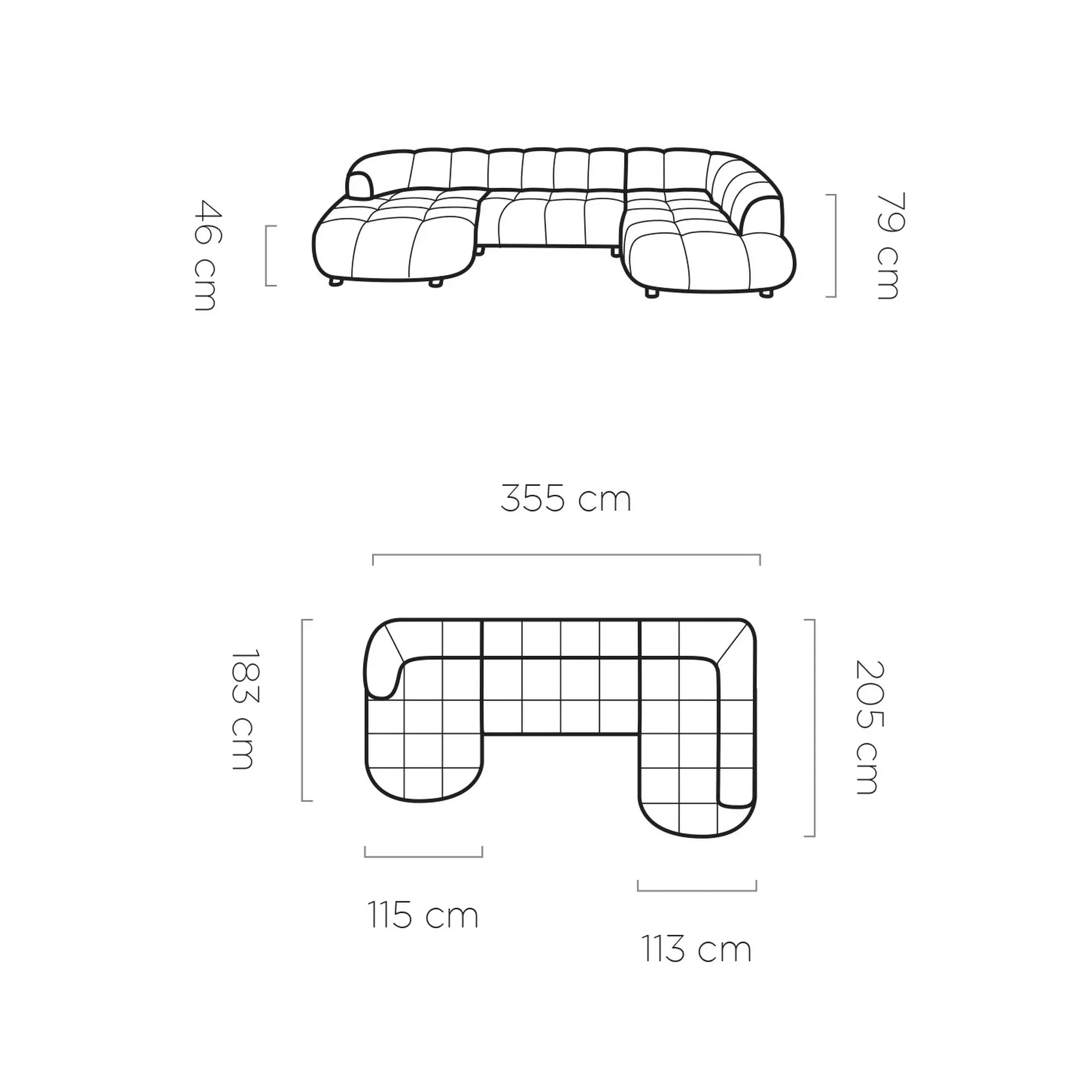 Coltar VELPA XL, personalizabil materiale Gama Premium, cu reglaj electric, 355x205x79 cm