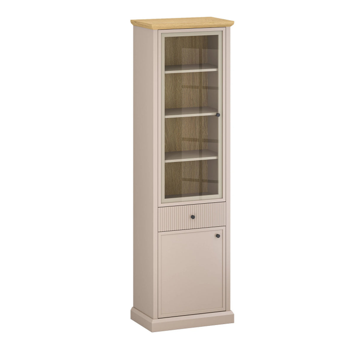Vitrina IDELLO, taupe/stejar, PAL laminat, cu iluminare LED, 60x38x204 cm