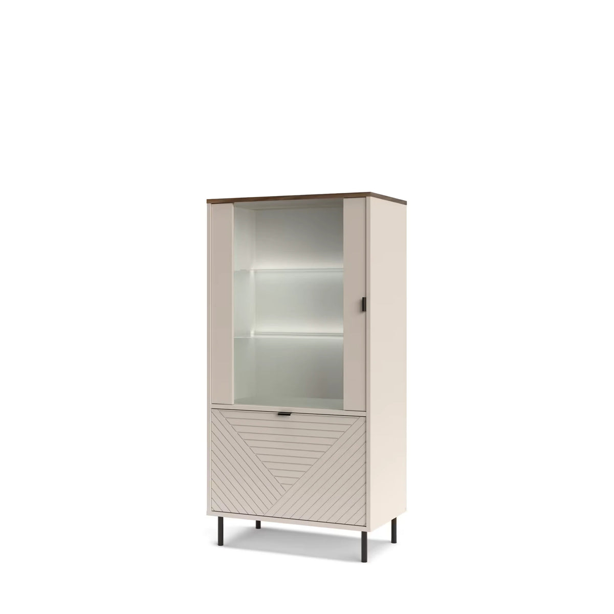 Vitrina living EVO, casmir, PAL laminat, cu iluminare LED, 69x40x136 cm
