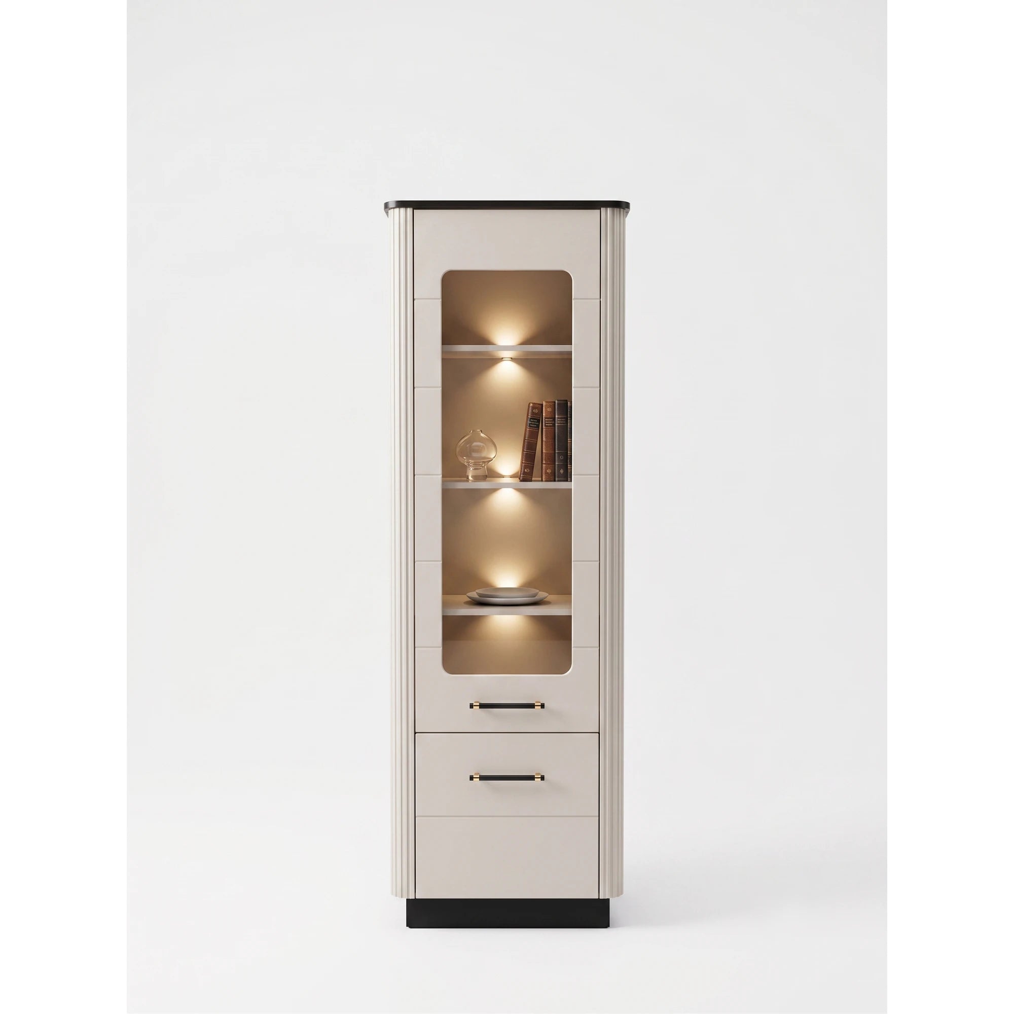Vitrina living SANTO SA2, casmir/negru, PAL laminat, 64x41x194 cm