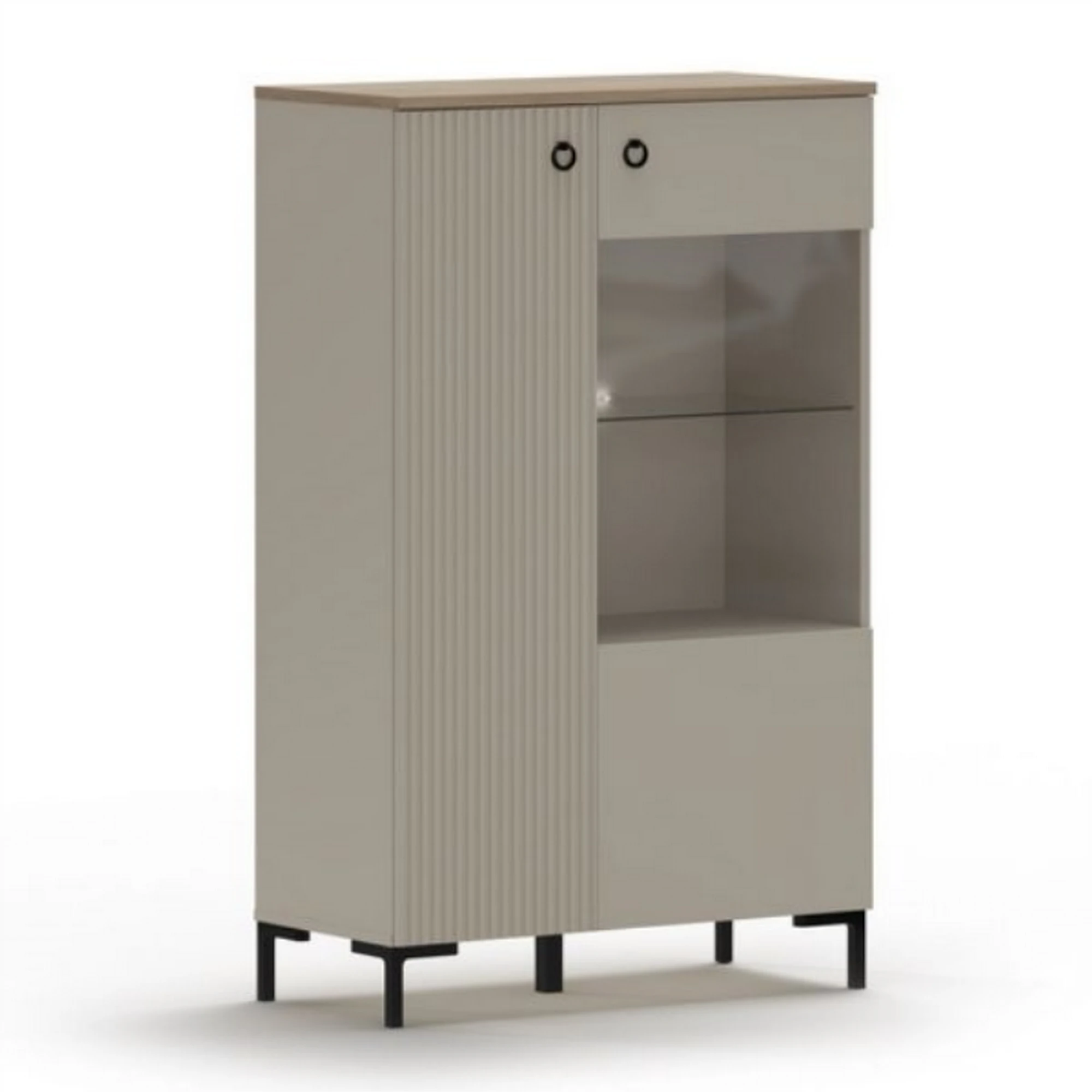 Vitrina pentru living DOMINICA, grej/stejar, PAL laminat, 86x41x137 cm