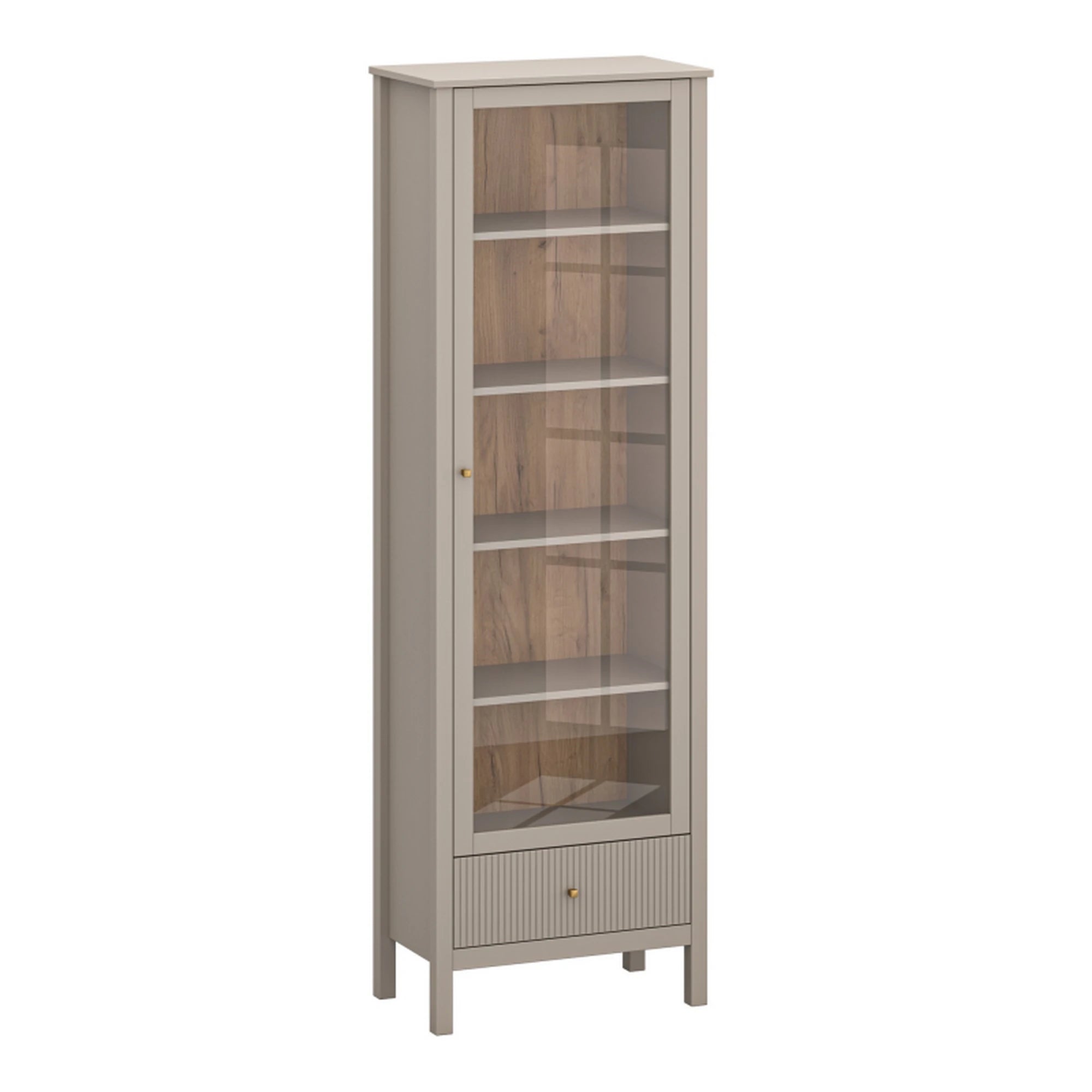Vitrina pentru living KLEO, taupe, PAL laminat, cu iluminare LED, 65x37x201 cm