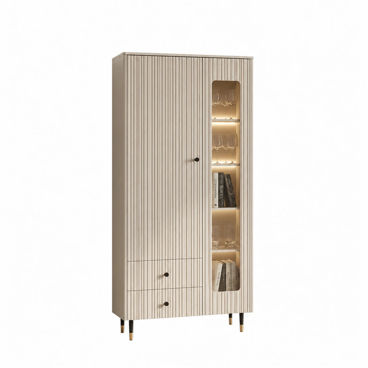 Vitrina pentru living SIERRA SR2, casmir/negru, PAL laminat, 81x39x192 cm