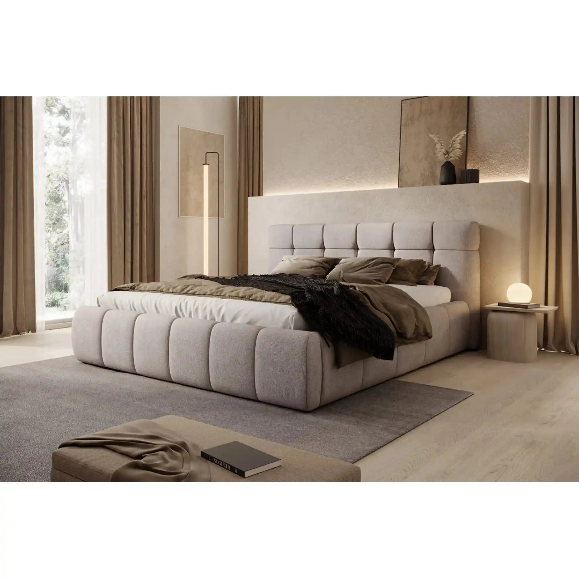 Pat MELISSA 140x200, personalizabil materiale Gama Premium, cu spatiu depozitare, somiera metalica si pistoane