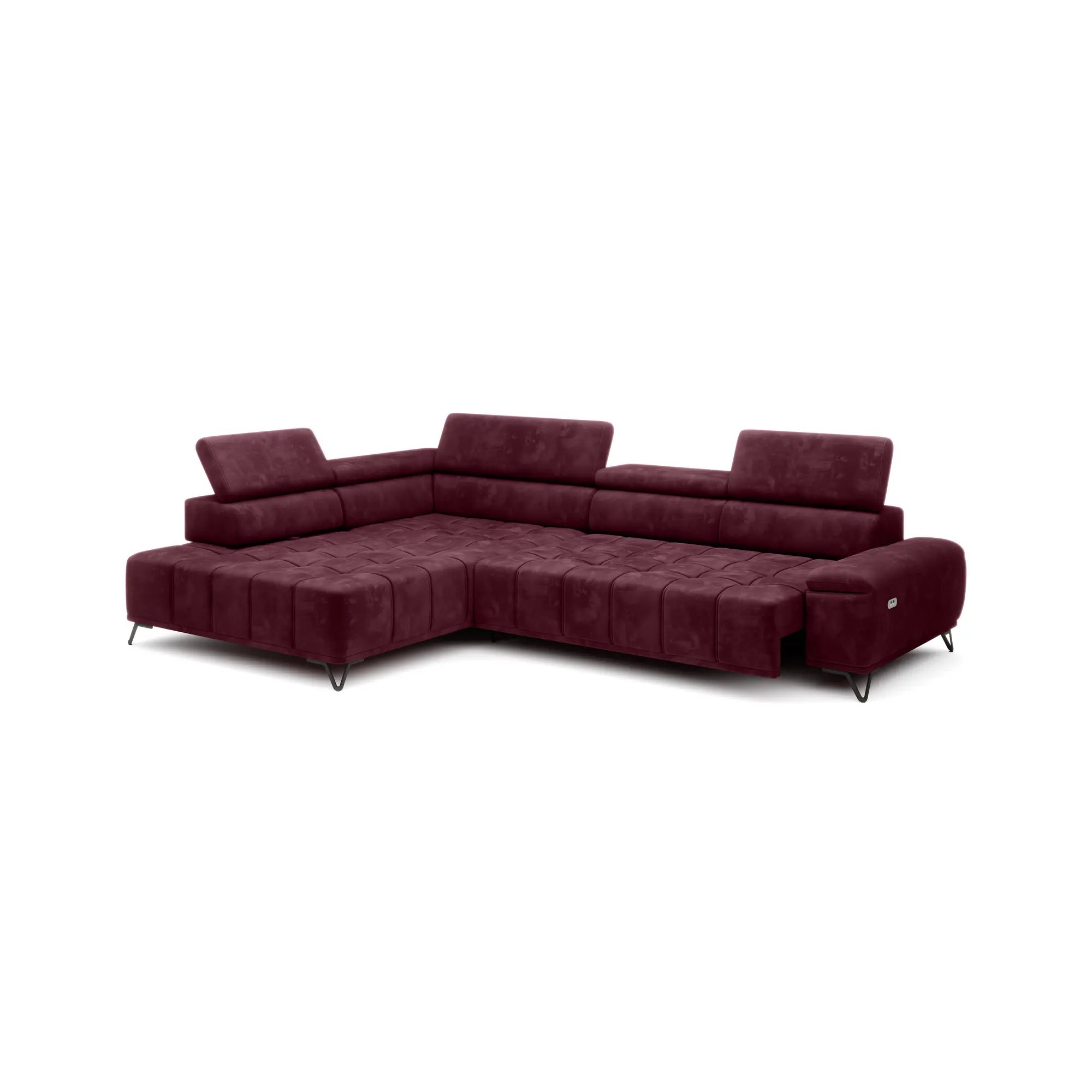 Coltar cu sezlong PALLADIO L, sezlong stanga, stofa catifelata albastru inchis - Riviera 81, Gama Premium, cu reglaj electric si tetiere reglabile, 320x220x99 cm