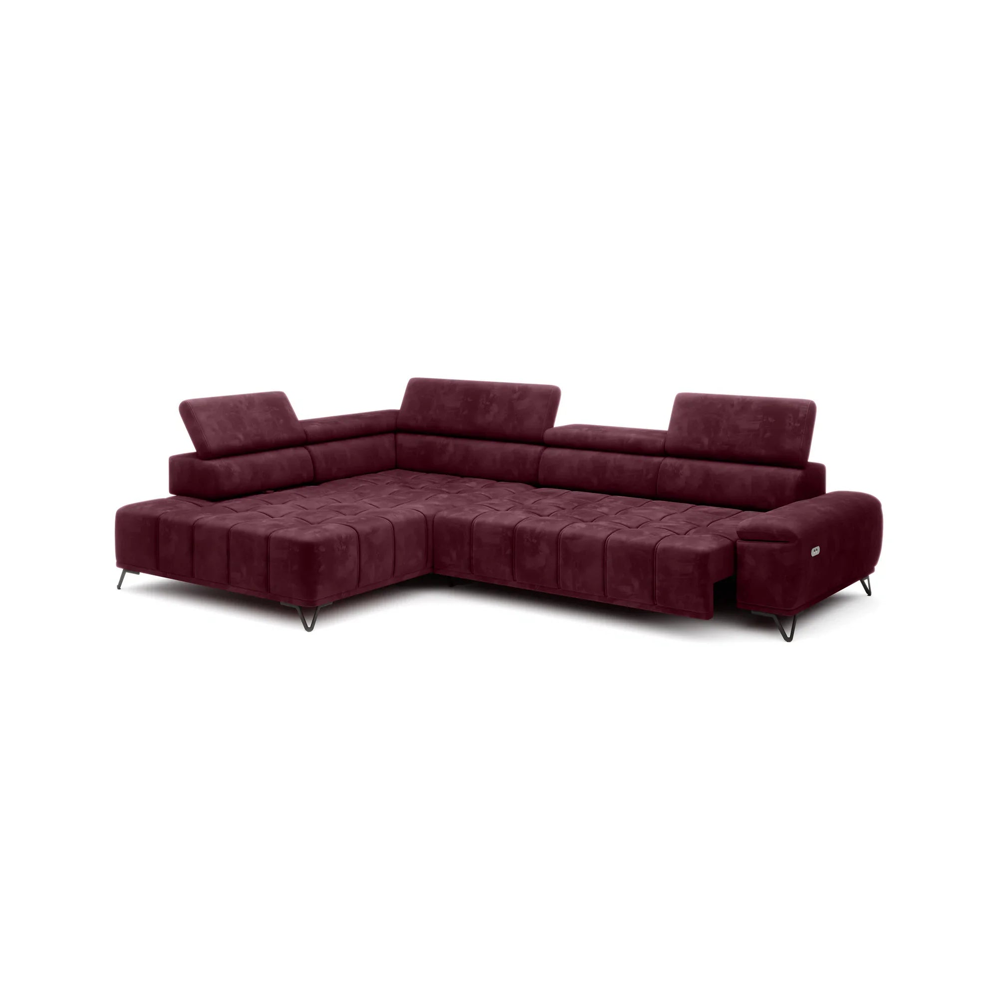 Coltar PALLADIO L, sezlong stanga, stofa catifelata gri - Whisper 17, Gama Premium, cu reglaj electric si tetiere reglabile, 320x220x99 cm