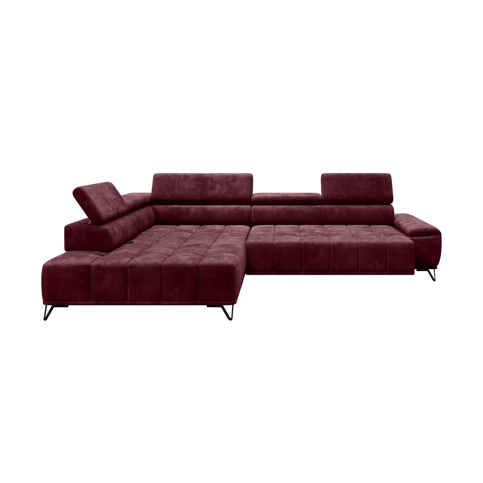 Coltar cu sezlong PALLADIO L, sezlong stanga, stofa catifelata albastru inchis - Riviera 81, Gama Premium, cu reglaj electric si tetiere reglabile, 320x220x99 cm