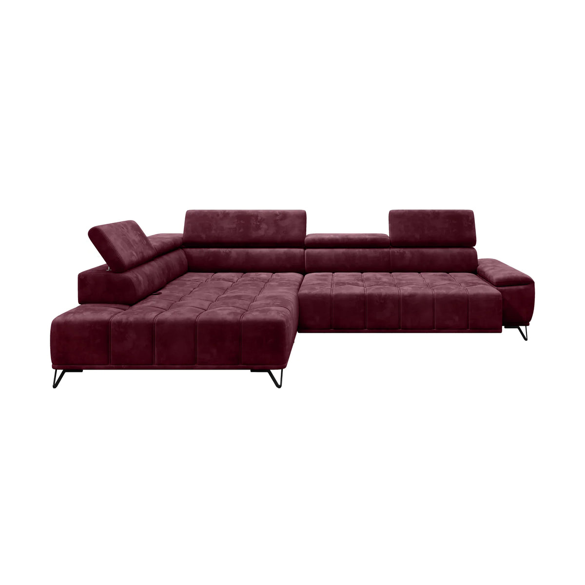 Coltar PALLADIO L, sezlong stanga, stofa catifelata gri - Whisper 17, Gama Premium, cu reglaj electric si tetiere reglabile, 320x220x99 cm