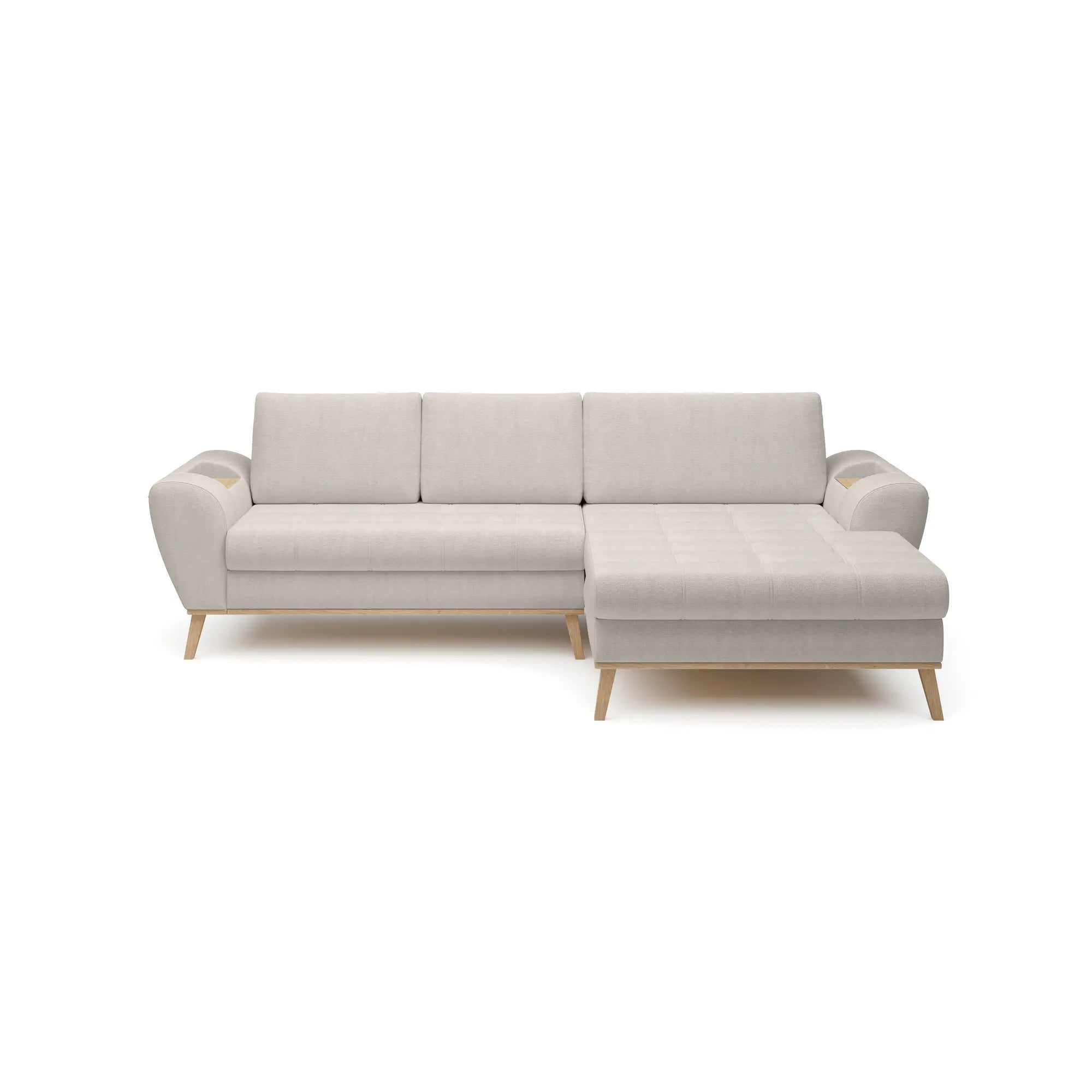 Coltar extensibil NUBO, sezlong dreapta, stofa catifelata bej - Whisper 3, Gama Premium, cu lada depozitare, 282x175x86 cm