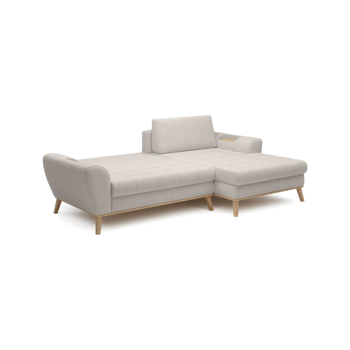 Coltar extensibil NUBO, sezlong dreapta, stofa catifelata bej - Whisper 3, Gama Premium, cu lada depozitare, 282x175x86 cm