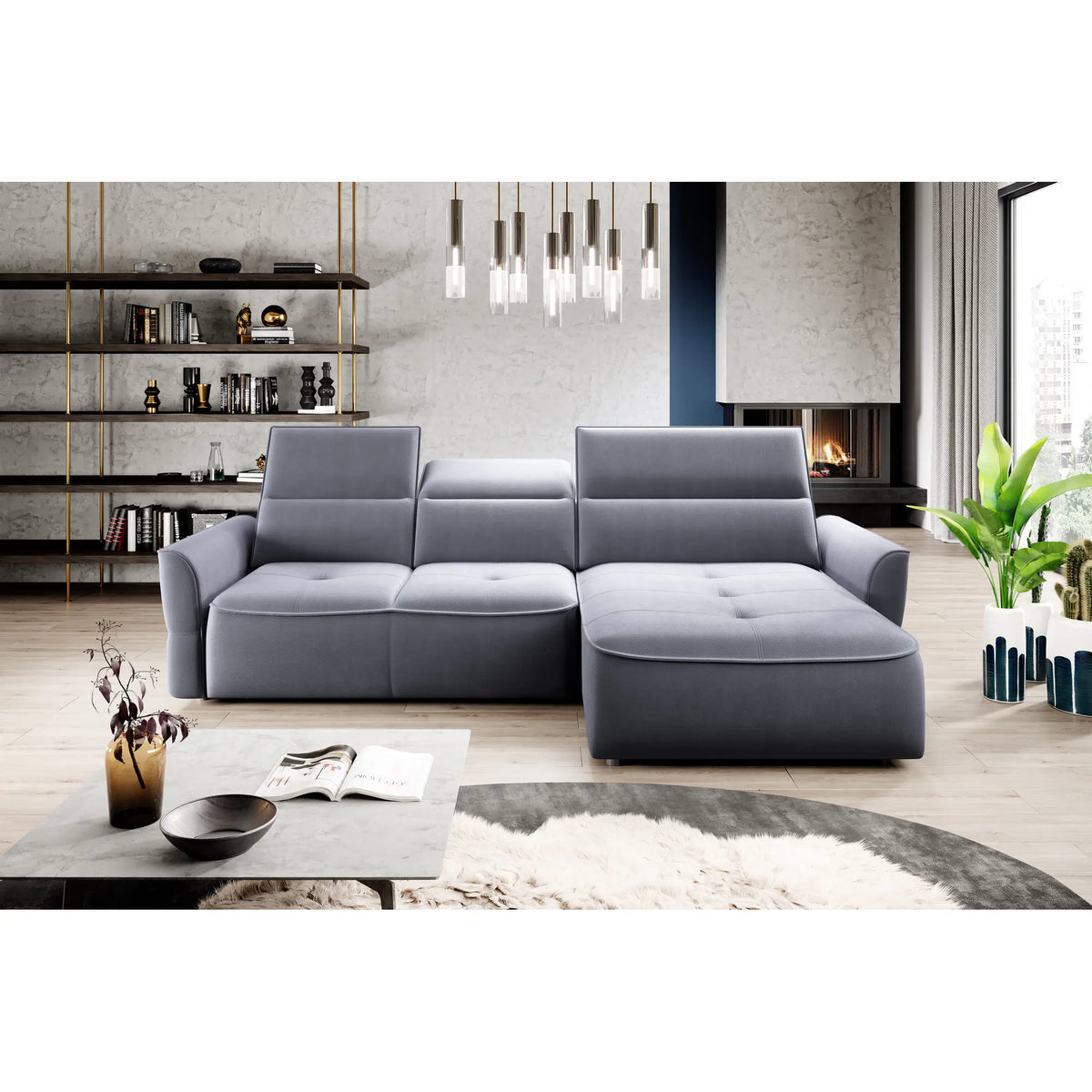 Coltar MURILLO MINI, personalizabil materiale gama Oferta Avantaj, cu reglaj electric, tetiere reglabile si lada depozitare, 260x175x100 cm