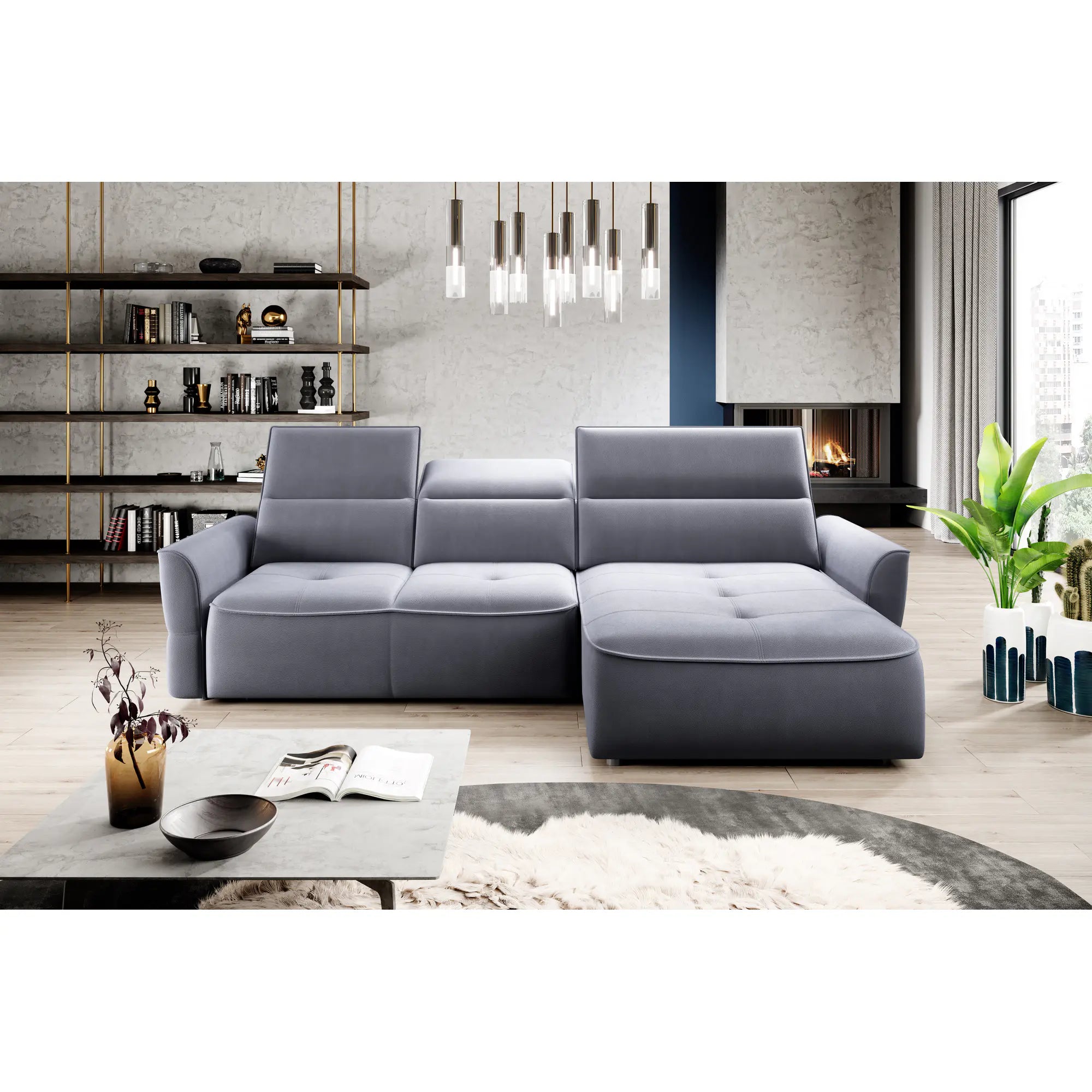 Coltar MURILLO MINI, personalizabil materiale gama Oferta Avantaj, cu reglaj electric, tetiere reglabile si lada depozitare, 260x175x100 cm