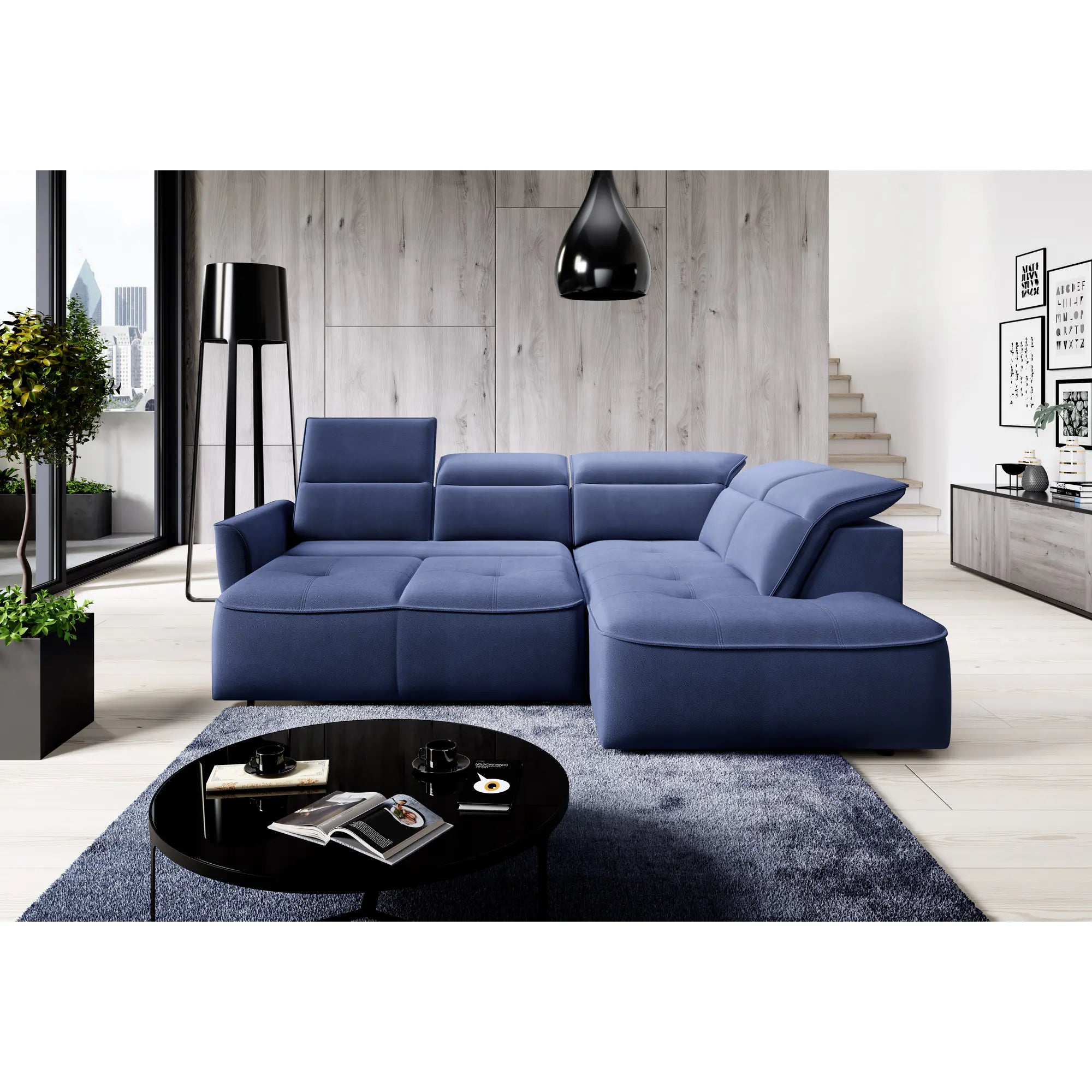 Coltar MURILLO L, personalizabil materiale gama Premium, cu reglaj electric, tetiere reglabile si lada depozitare, 261x218x100 cm