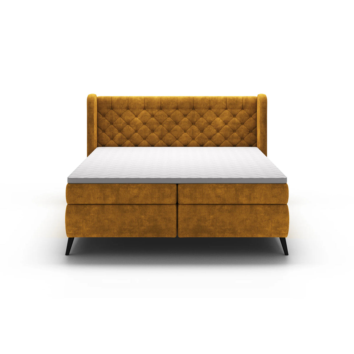 Pat boxspring MADISON 160x200, stofa catifelata caramiziu - Palladium 9, Gama Premium, cu saltele si topper