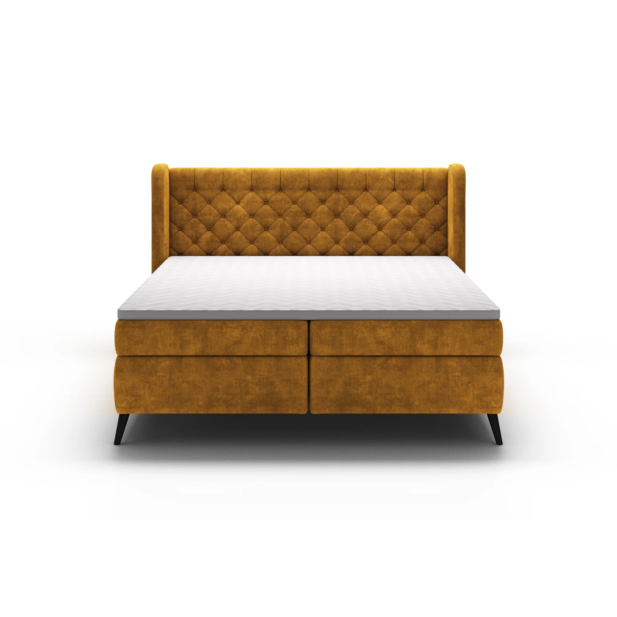 Pat boxspring MADISON 160x200, stofa catifelata caramiziu - Palladium 9, Gama Premium, cu saltele si topper