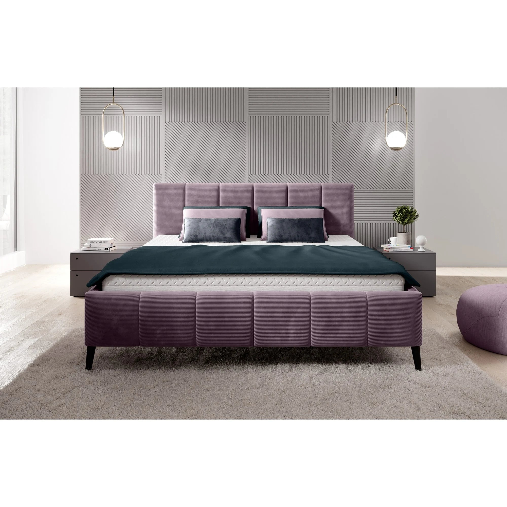 Pat RIVA SR 160x200, stofa catifelata violet - Whisper 14, Gama Premium, cu suport saltea si sistem de reglare