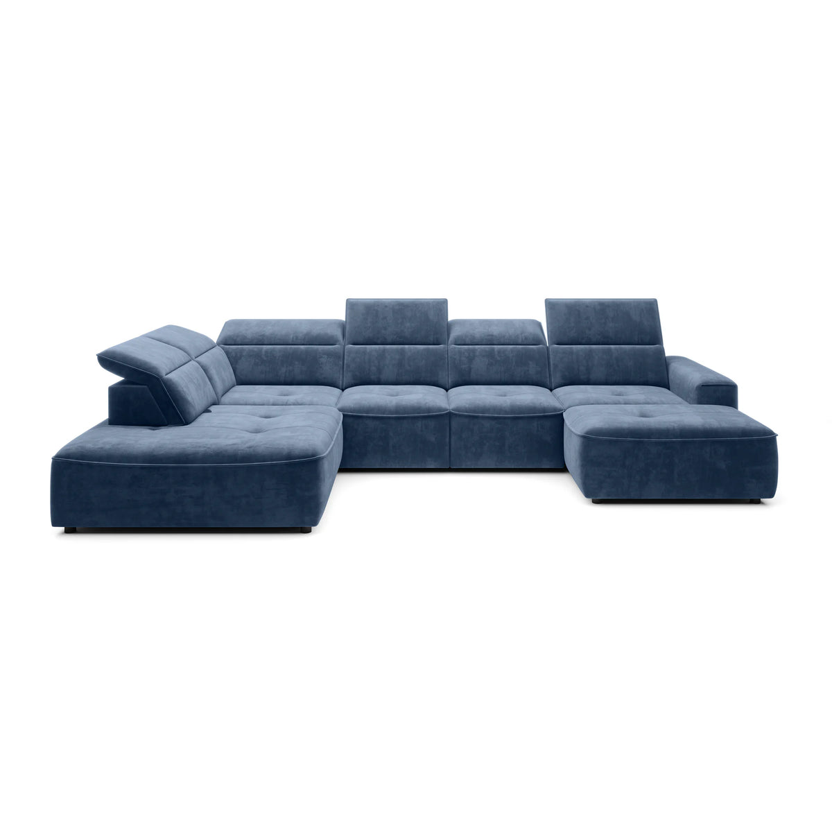 Coltare living in forma de U COLOMBO XL, sezlong dreapta, stofa catifelata crem - Salvador 1, Gama Premium, cu reglaj electric si lada depozitare, 376x227x103 cm