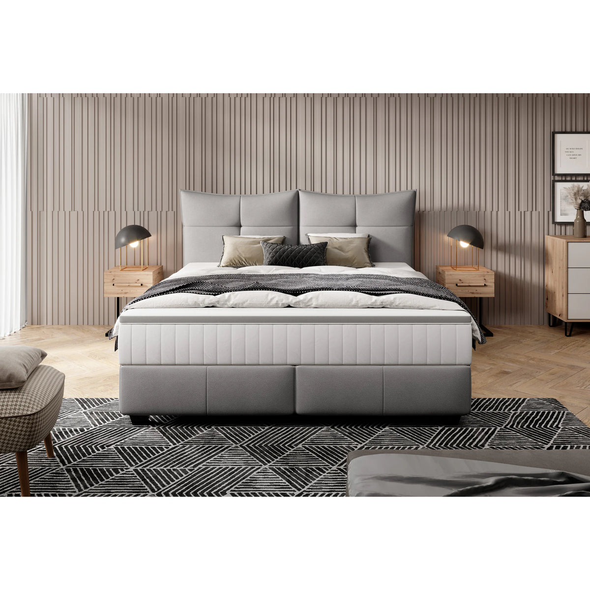 Pat CADIS 180x200, stofa catifelata turcoaz inchis - Riviera 87, Gama Premium, cu suport pentru saltea