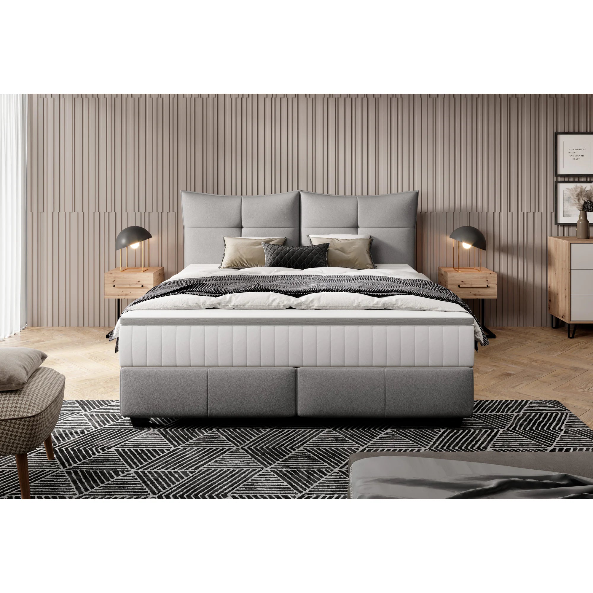 Pat CADIS 180x200, stofa catifelata turcoaz inchis - Riviera 87, Gama Premium, cu suport pentru saltea