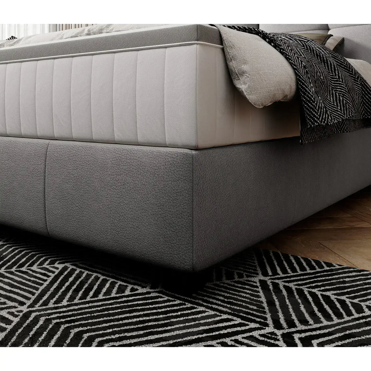 Pat CADIS 180x200, stofa catifelata turcoaz inchis - Riviera 87, Gama Premium, cu suport pentru saltea