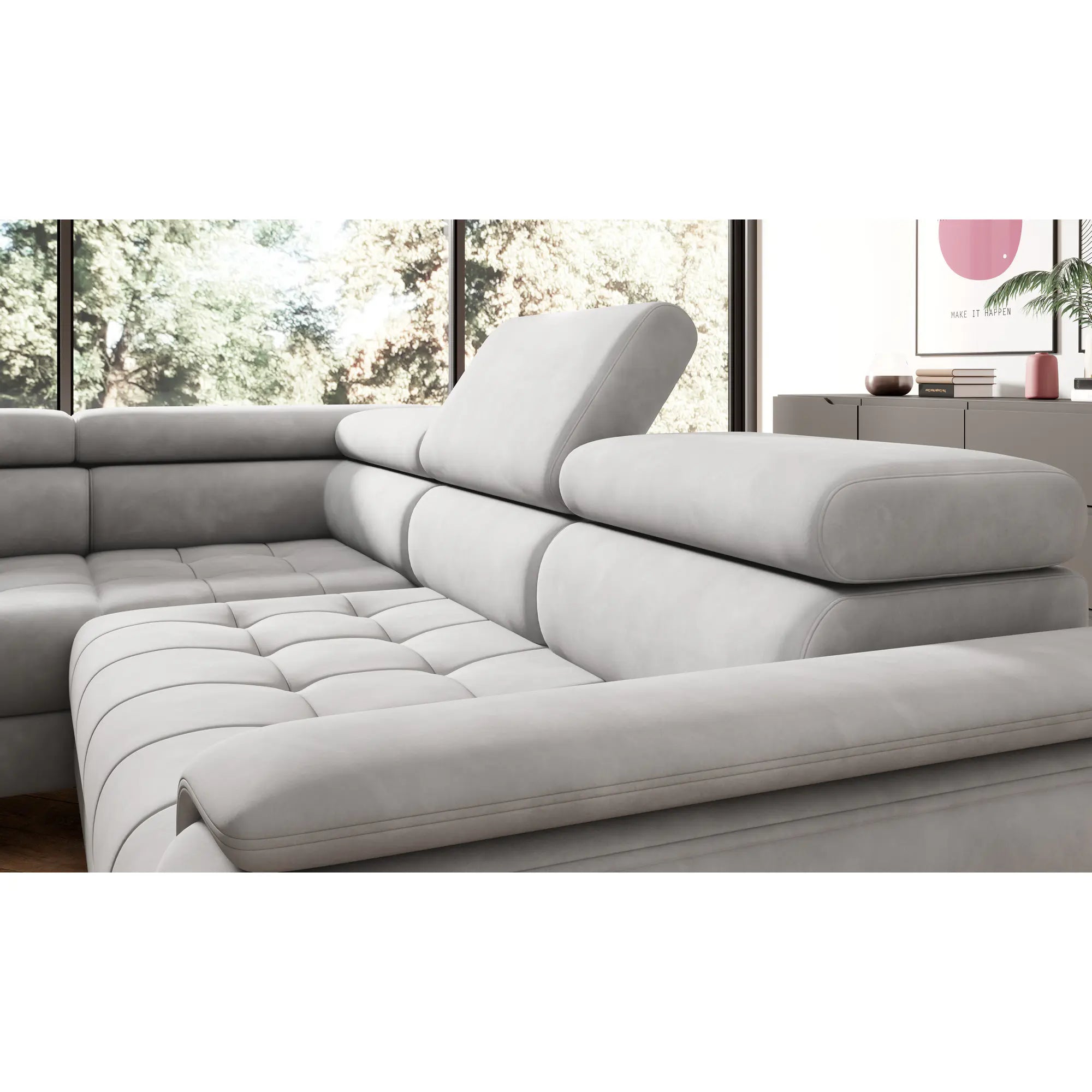 Coltar CHIVAS, personalizabil materiale Gama Premium, cu reglaj electric si tetiere reglabile, 278x197x98 cm