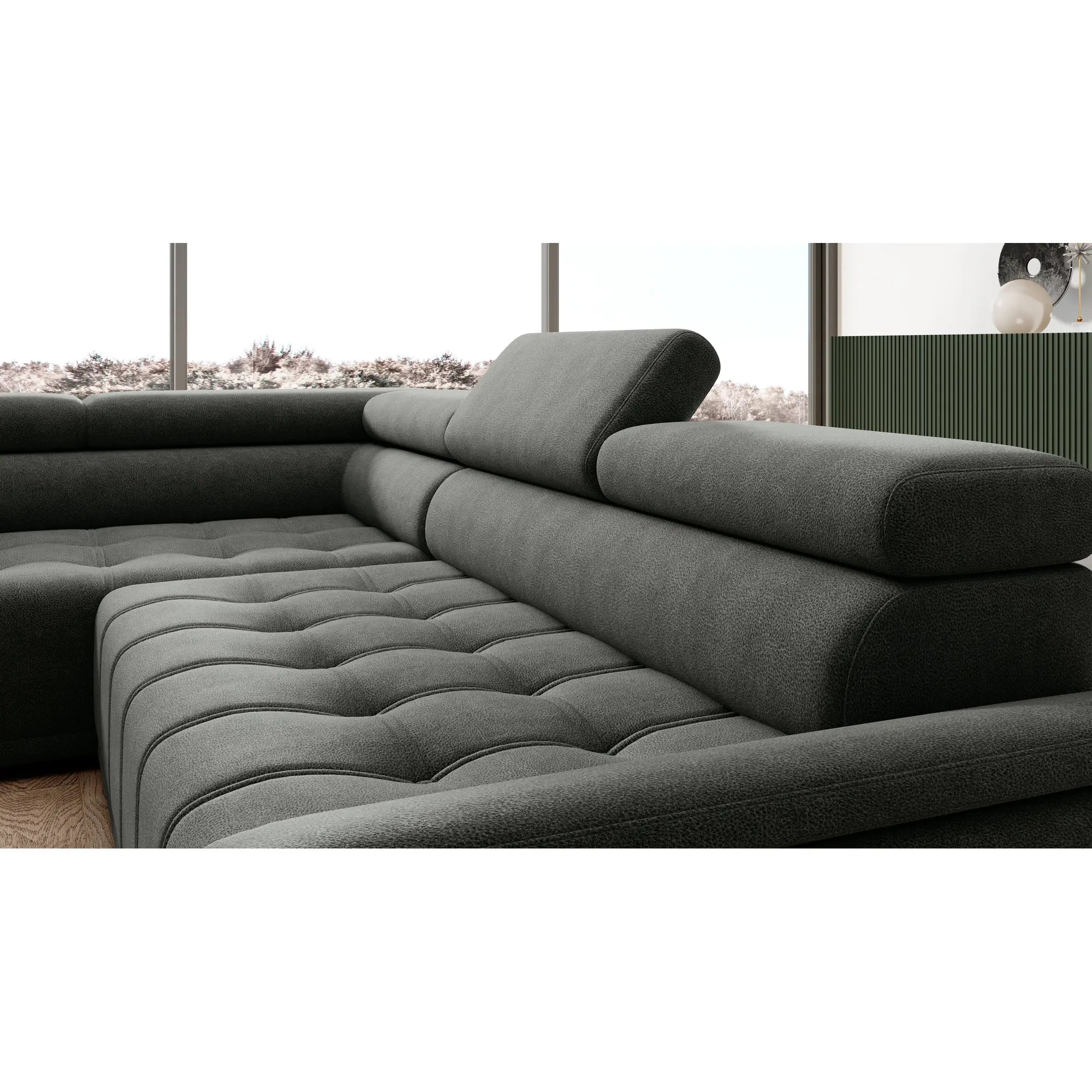 Coltar GREMIO, personalizabil materiale gama Premium, cu reglaj electric si tetiere reglabile, 283x206x100 cm